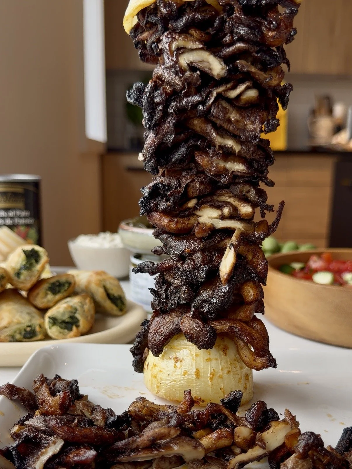Champignons shawarma à la broche au four