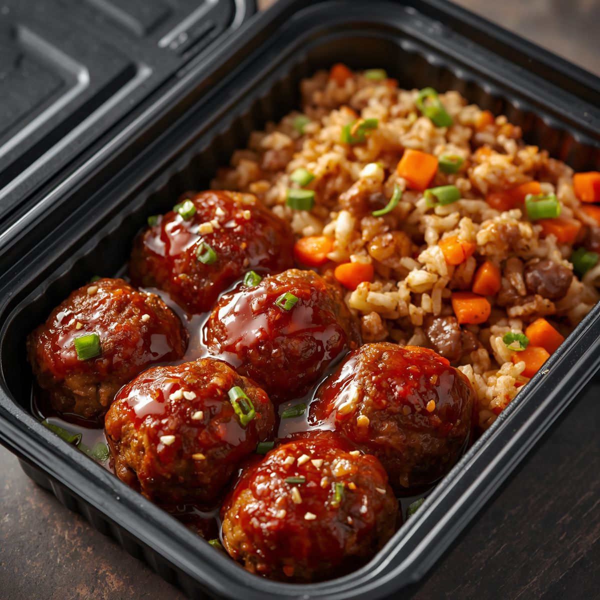 Sweet & Spicy Asian Meatballs with Fried Rice
