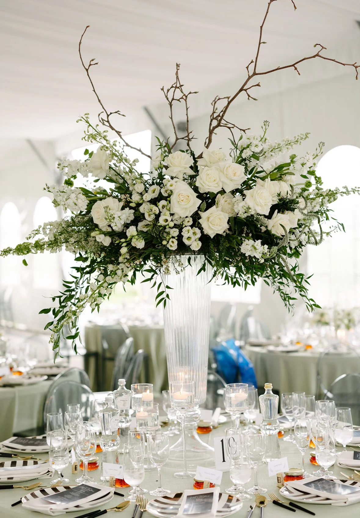 Tall White Floral Centrepiece at Willow Springs Winery Reception