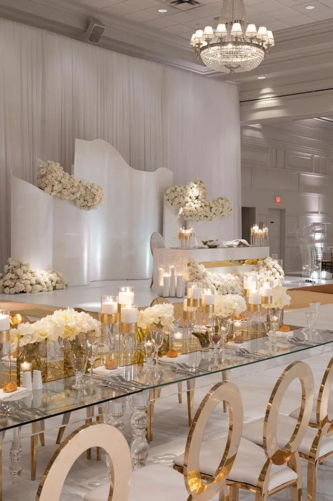 Luxury White and Gold Wedding Tablescape Terrace Banquet Hall Vaughan