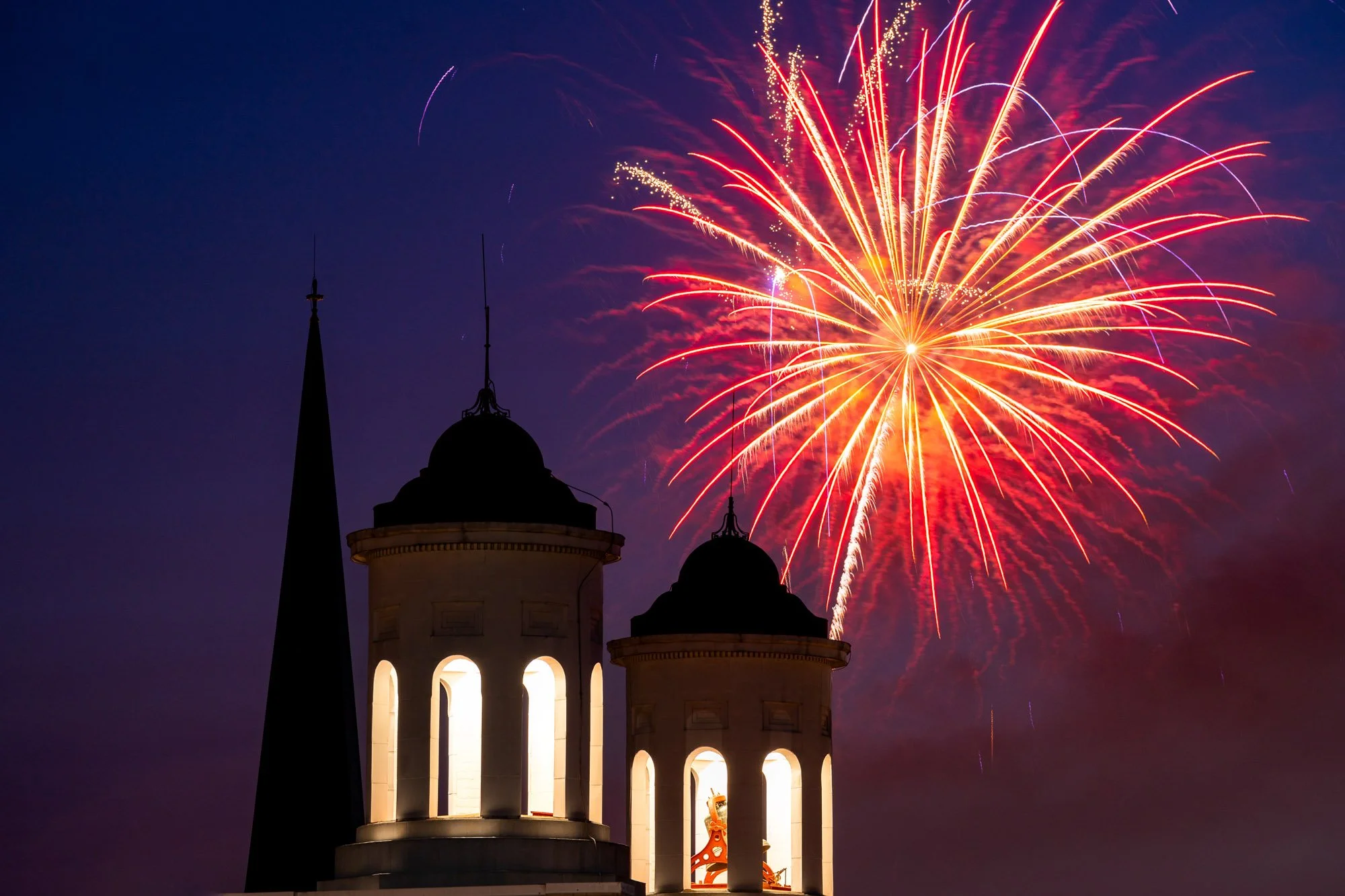 fireworks-downtown-frederick-red-burst-church-steeples-001 .jpg