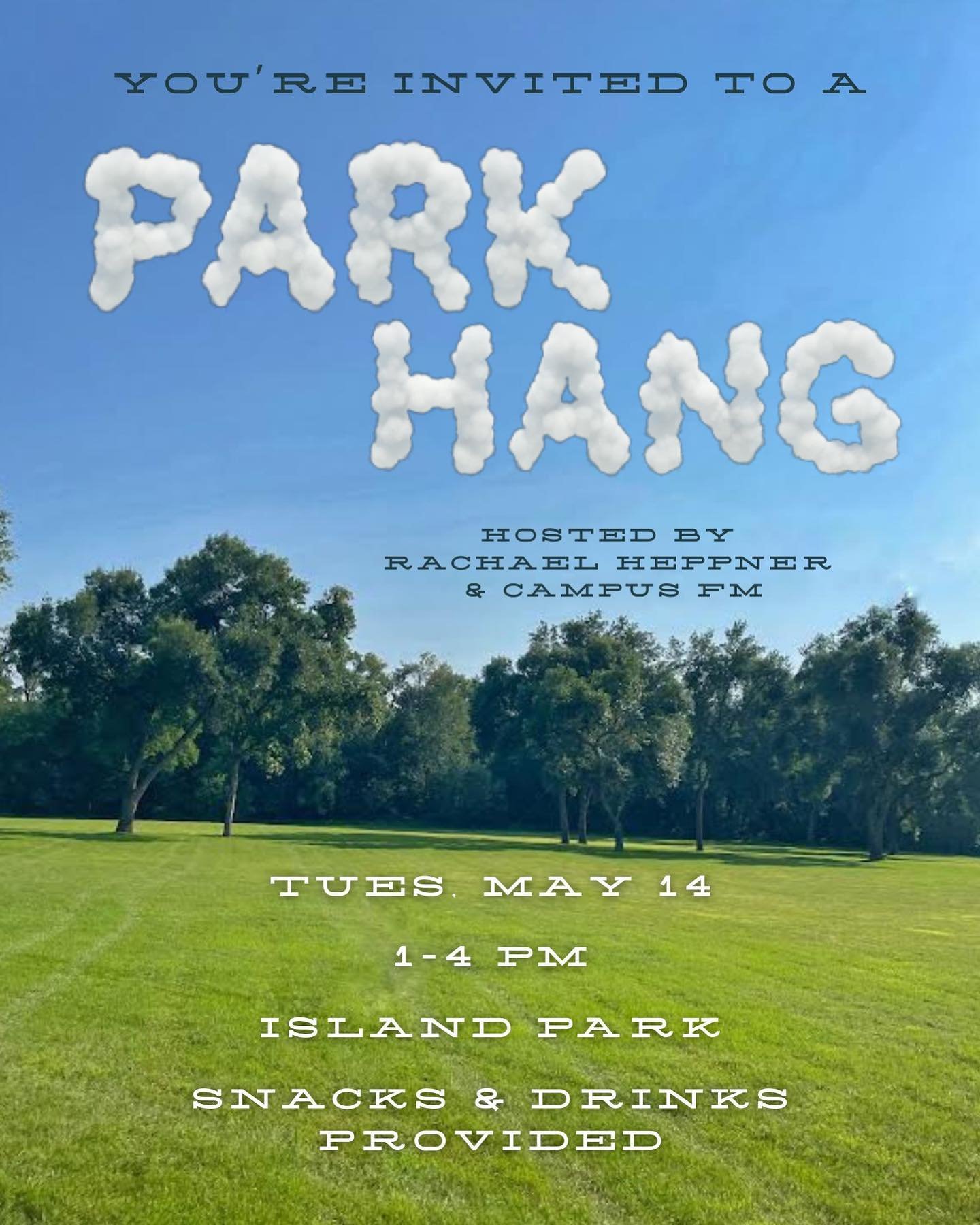 Now that finals are over, it&rsquo;s time to relax! Join us Tuesday, may 14th for an afternoon in the park. Feel free to bring art supplies, games, hammocks, or just yourself :)

See you there!