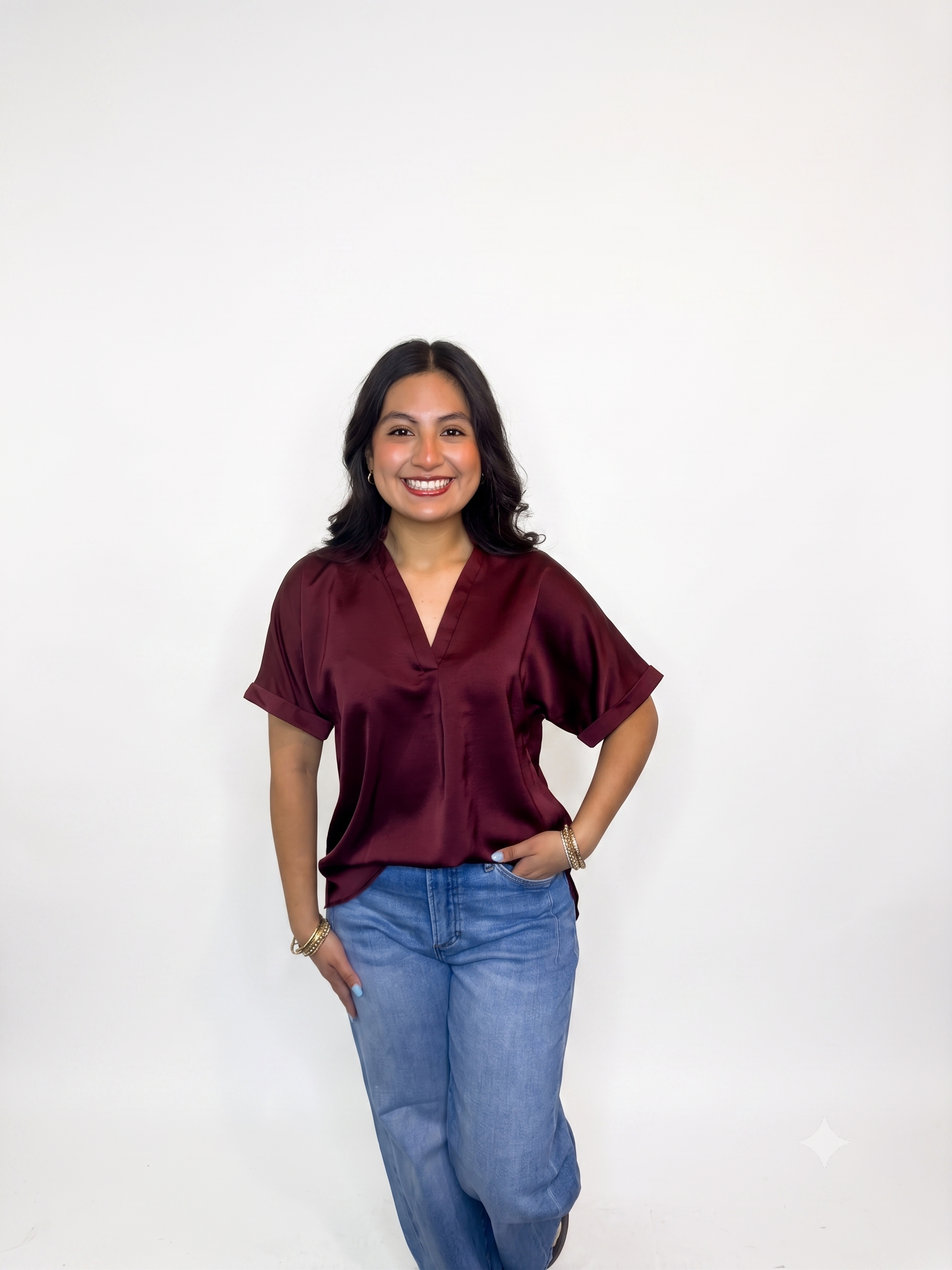 Glam Satin V-Neck Blouse