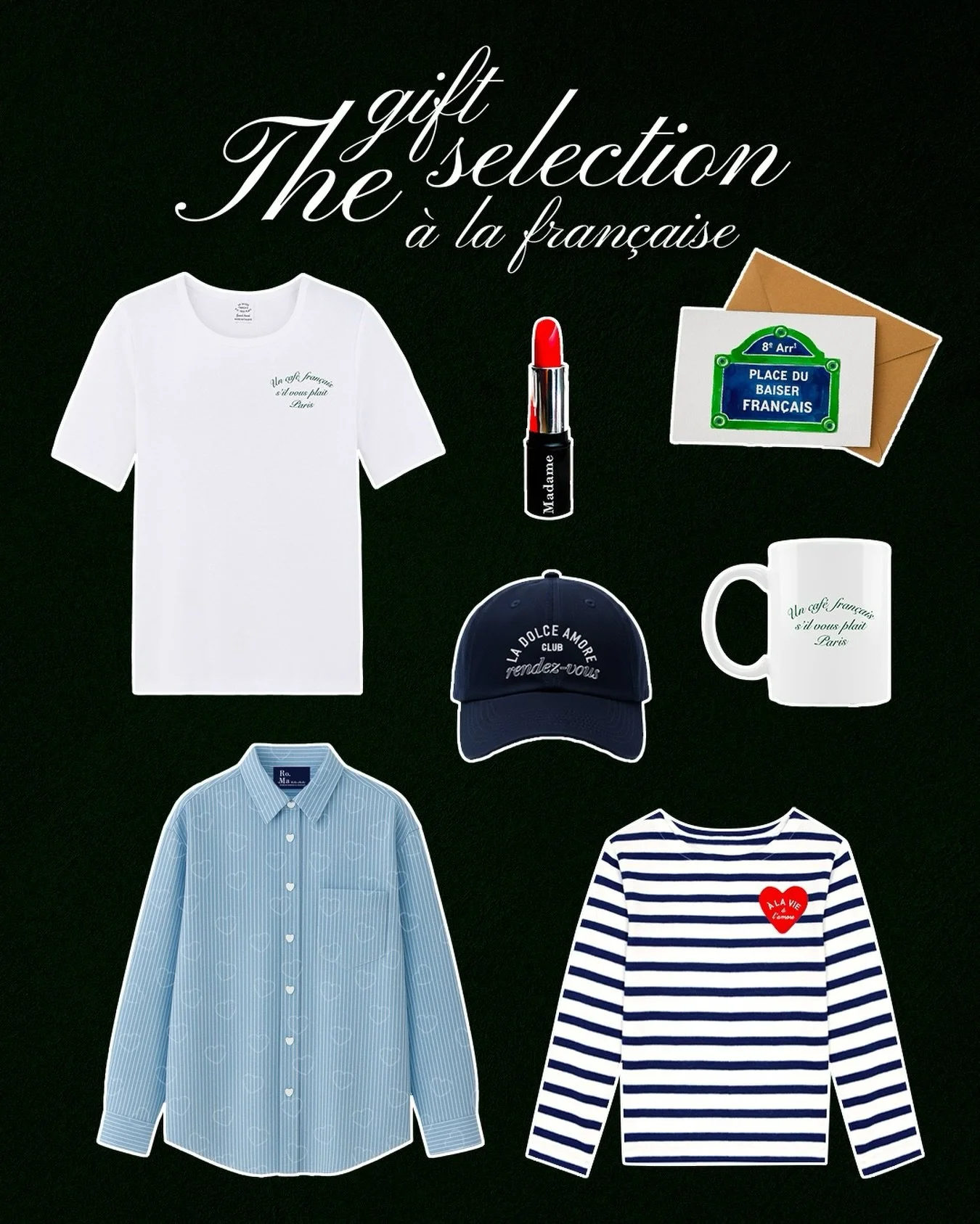 La s&eacute;lection cadeau 🎁 &agrave; la fran&ccedil;aise avec LA LIVRAISON OFFERTE dans toute l&rsquo;Europe 🇪🇺jusqu&rsquo;&agrave; ce soir minuit 🕛 

🤍 T-shirt brod&eacute; Un caf&eacute; fran&ccedil;ais 46,00 &euro;
🤍 Le rouge &agrave; l&egr