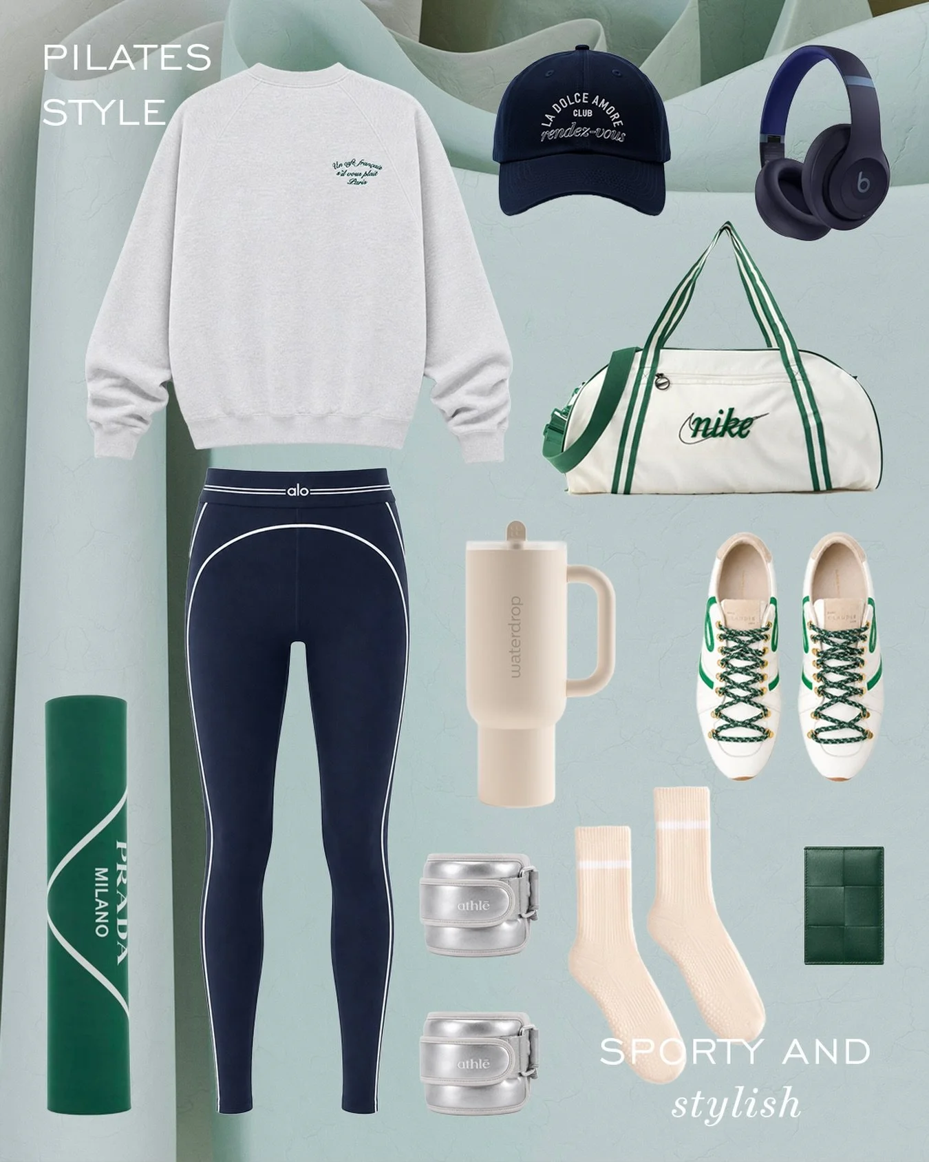 J&rsquo;peux pas, j&rsquo;ai Pilates 🩶

Sweat-shirt brod&eacute; Caf&eacute; fran&ccedil;ais en promo &agrave; 86 &euro;&nbsp;au lieu de 92 &euro;

Legging  #alo 118&nbsp;&euro;

Tapis de yoga #prada 1800 &euro;

Casquette Club brod&eacute;e en prom