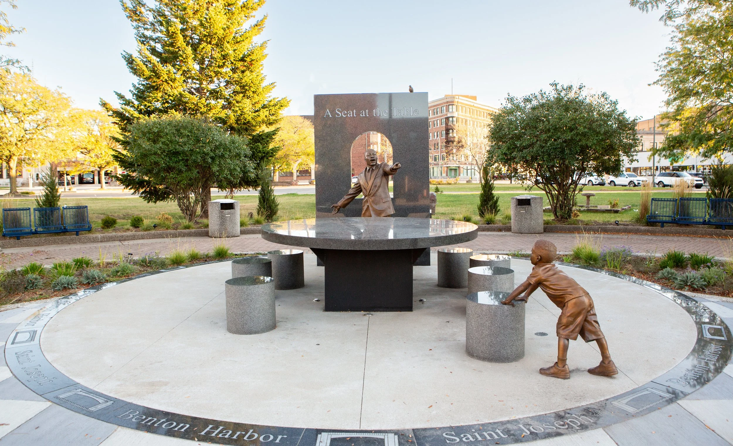 The Benton Harbor sculpture shows Dr. King working to get his community involved in government so that they could have ‘A Seat at the Table’.