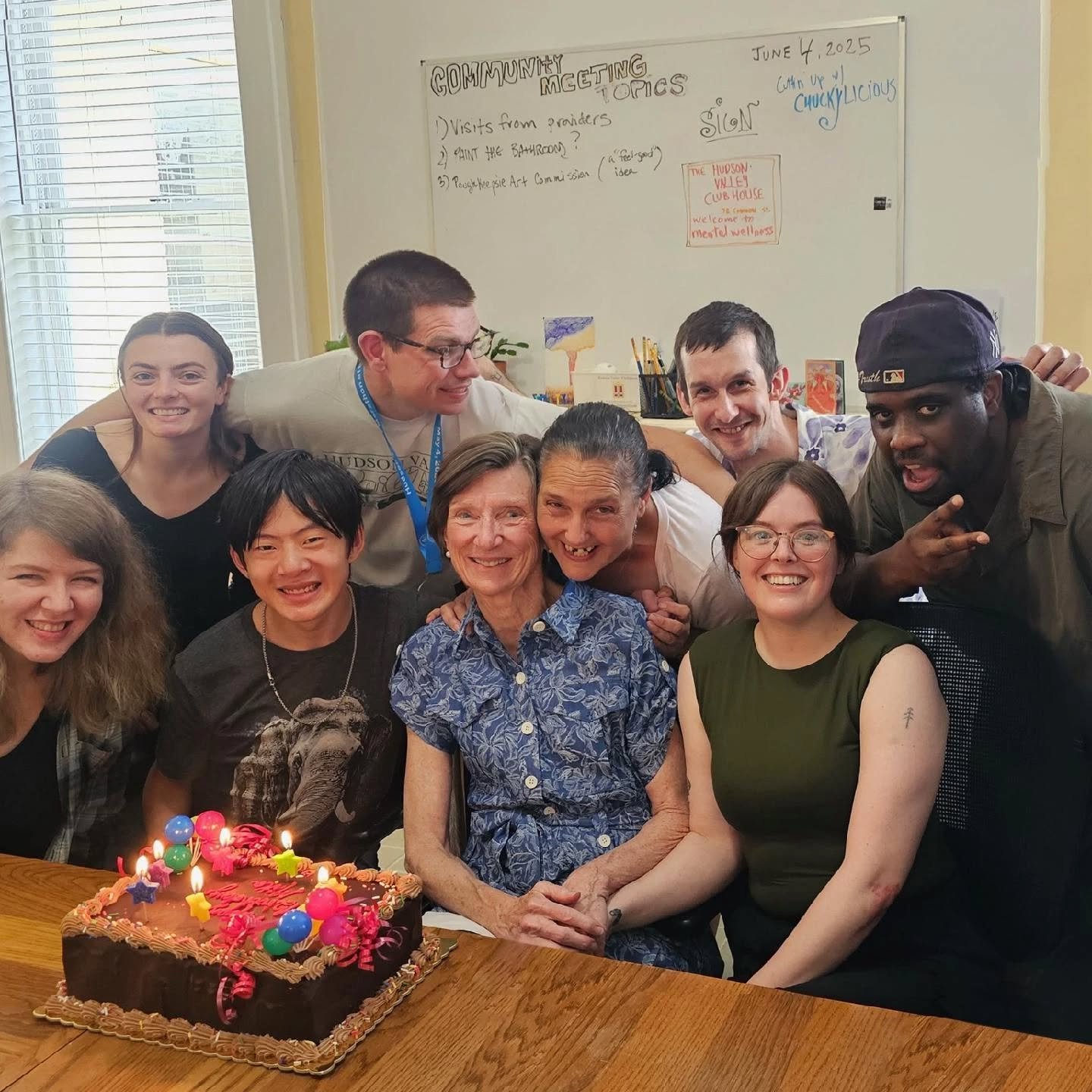 On June 5th, we celebrated the birthday of Mila Tewell, Co-founder and Board Treasurer of Hudson Valley Clubhouse. Chocolate raspberry layer cake with Neopolitan ice cream were delicious.