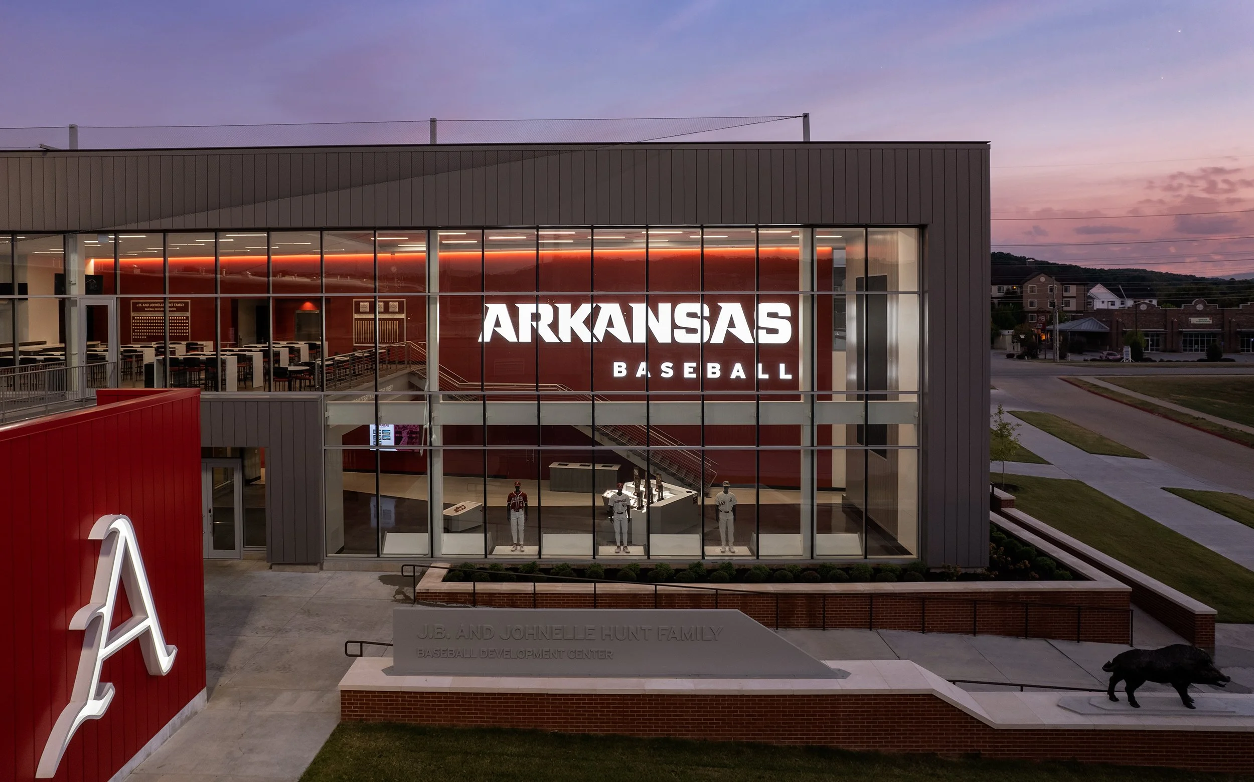 University-of-Arkansas-Baseball-Development-Center-Dusk-Aerial-Lobby-Entry-1.jpg