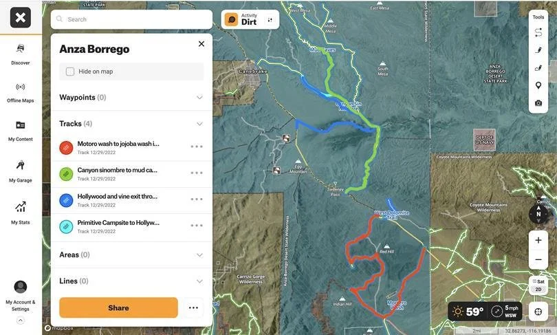 Onx map of the Anza Borrego area