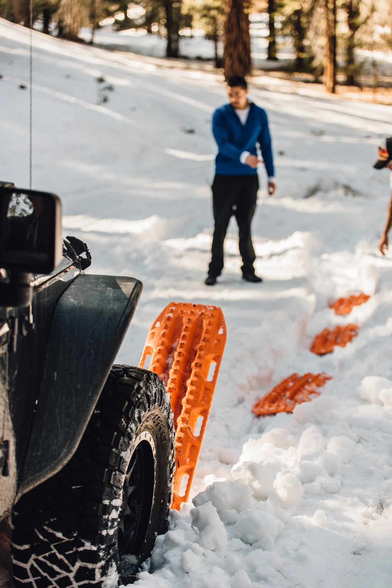 Jeep Wangler in the Snow Using Maxtrax for an Overland Recovery