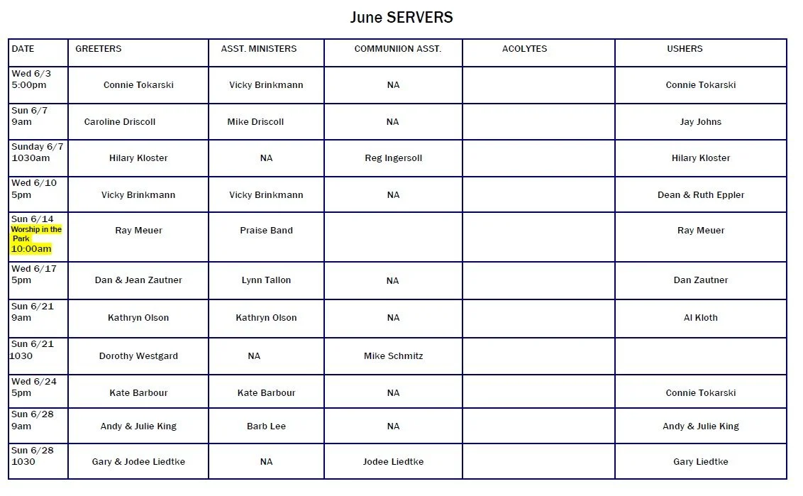 Worship Server Schedules — Dr. Martin Luther Church