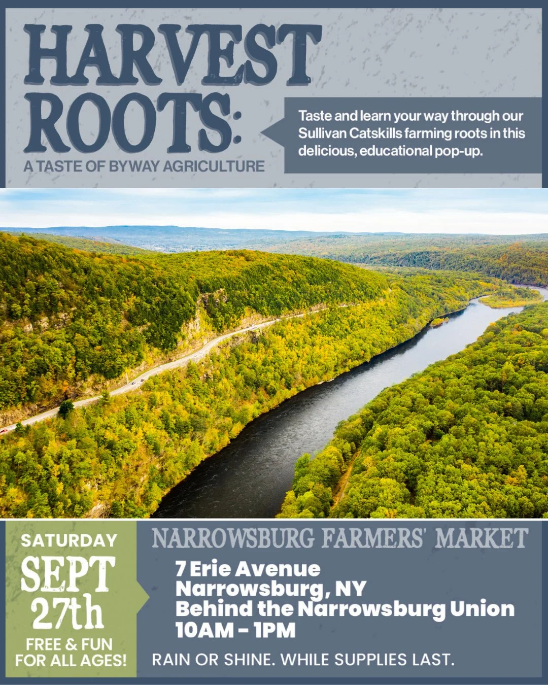 Join us tomorrow, Saturday, September 27, for HARVEST ROOTS &mdash; a delicious, educational pop-up celebrating the deep farming roots of the Sullivan Catskills and Upper Delaware Scenic Byway 😍⁠
⁠
🕙 10am&ndash;1pm &bull; Rain or shine &bull; While
