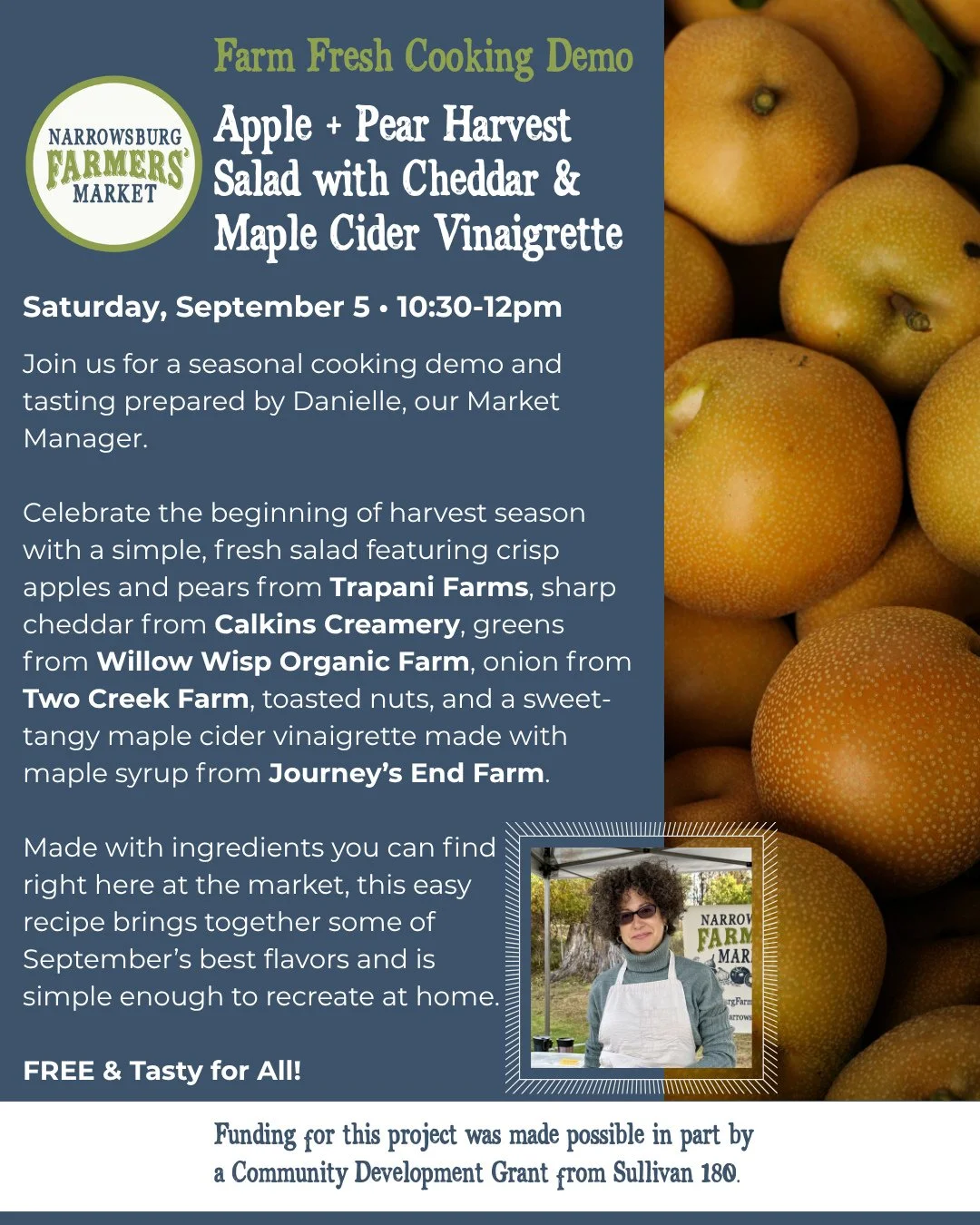 Farm Fresh Cooking Demo &amp; Tasting at today's Narrowsburg Farmers Market⁠
⁠
Join us for a seasonal cooking demo and tasting prepared by Danielle, our Market Manager.⁠
⁠
Celebrate the beginning of harvest season with a simple, fresh salad featuring