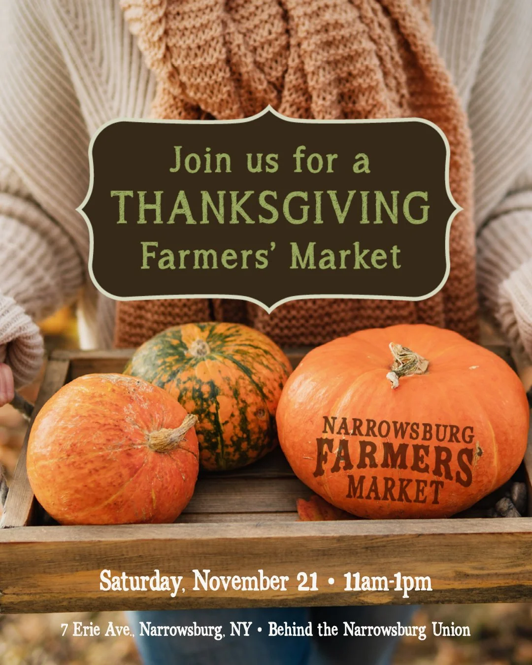 🍂 Save the date for our special Thanksgiving Farmers&rsquo; Market!⁠
⁠
Saturday, November 21⁠
11am&ndash;1pm &mdash; note the special time!⁠
⁠
We&rsquo;re gathering a great lineup of local farmers, bakers, makers, and food folks to help you stock up