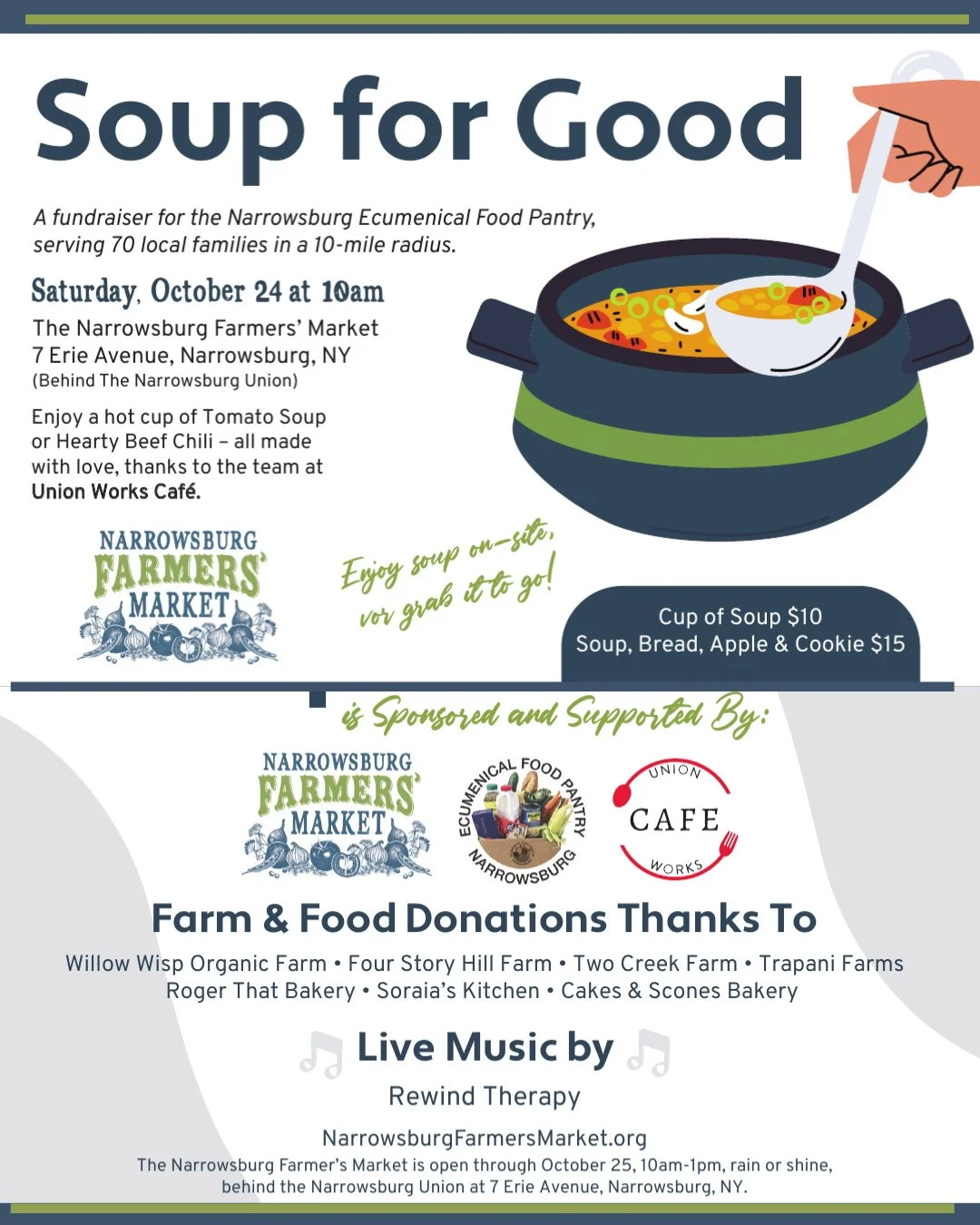 It takes a village to feed a village ❤️🥣⁠
⁠
Next weekend, on Saturday, October 24, join us at the Narrowsburg Farmers&rsquo; Market for Soup for Good and help us support our neighbors this holiday season.⁠
⁠
Our farmers and food producers do so much