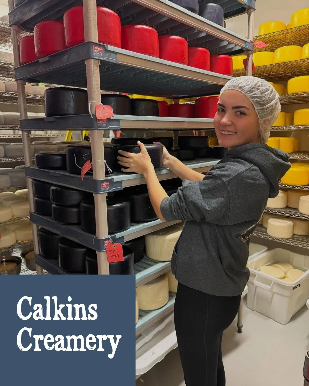 🧀 If you know, you know! Calkins Creamery makes some seriously good local cheese, and you can find it right here at the farmers market, at Two Creek Farm&rsquo;s stand.⁠
⁠
From Barn Red Cheddar, Vampire Slayer, and Udderly Hot, there are plenty of @