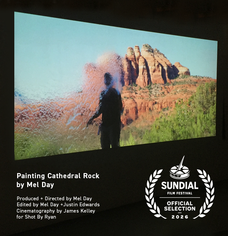 Artist washing painting Cathedral Rock