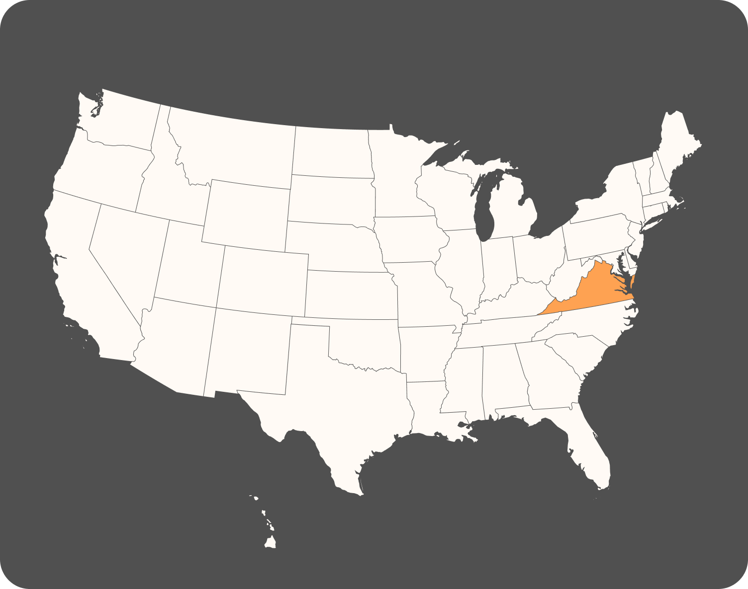 Map of the United States with Virginia highlighted in orange.