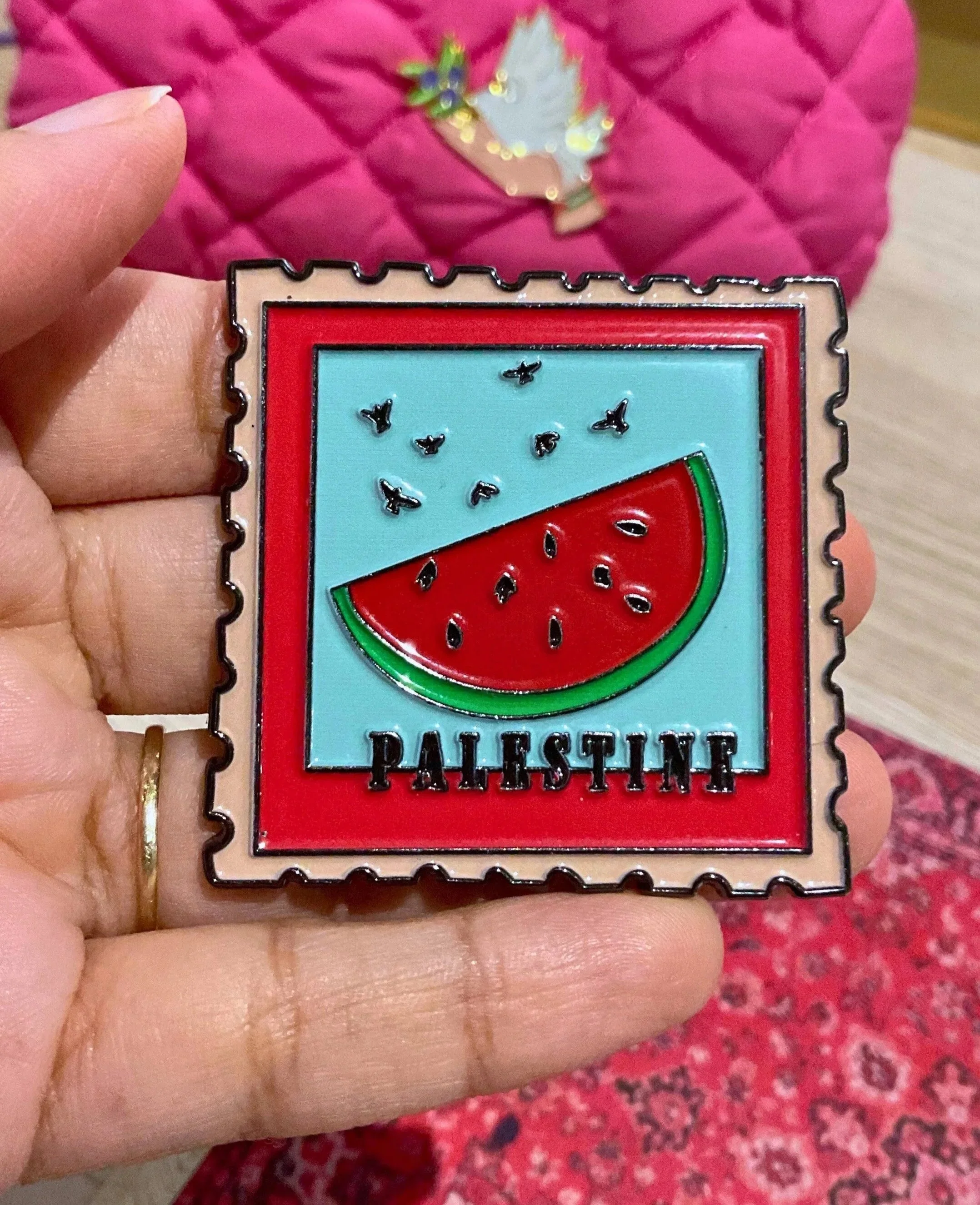 Palestinian Watermelon Stamp Design Enamel Pin