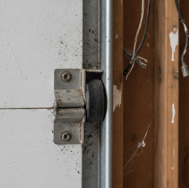 garage door opener chain hanging loose with bright rust