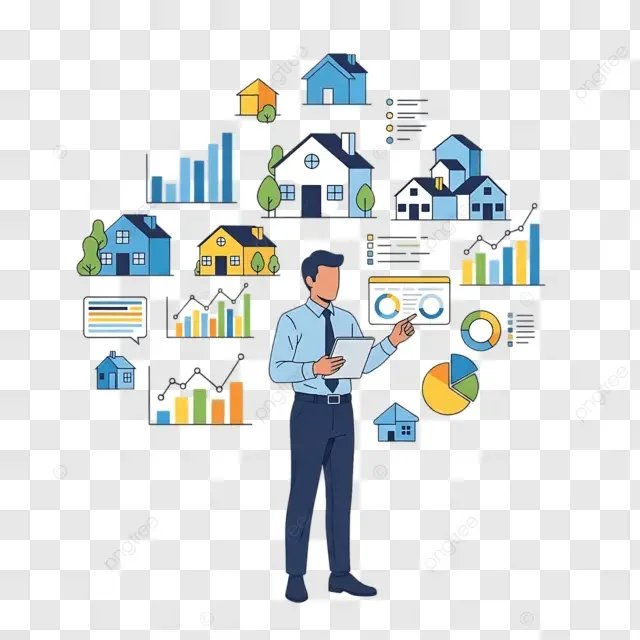 Real estate agent analyzing housing market data charts and property trends in Central Florida