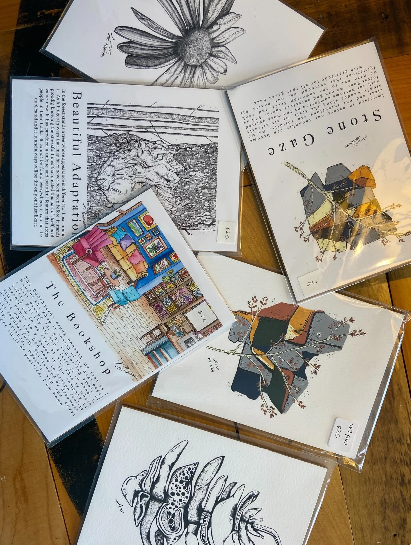 I offer itty bitty prints of all of my work too! Usually I have these on hand at in person events and not all are listen on the site, but you can always ask about a piece you love and having it prepared for you in an ittier bittier size 💕