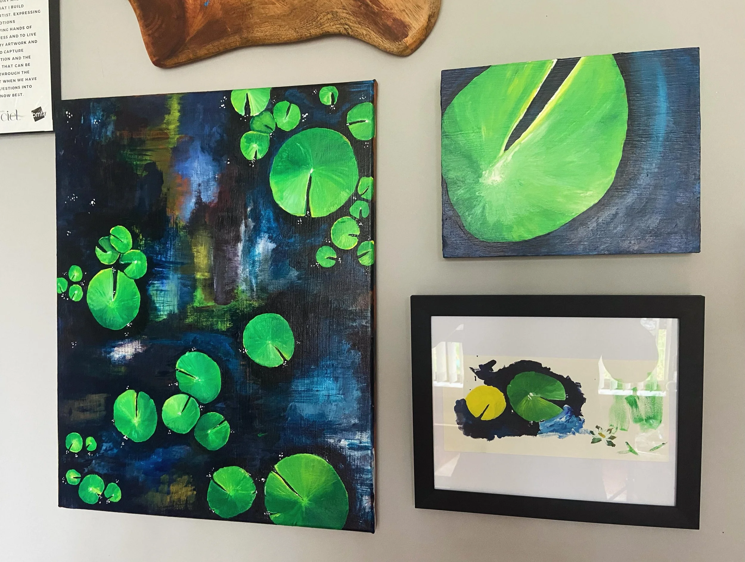 Starting to get a glimpse of how this collection wants to exist together 🌿

These paintings are all still in progress, but seeing them side by side on the wall, alongside one of the small process studies, is helping me understand the feeling I want 