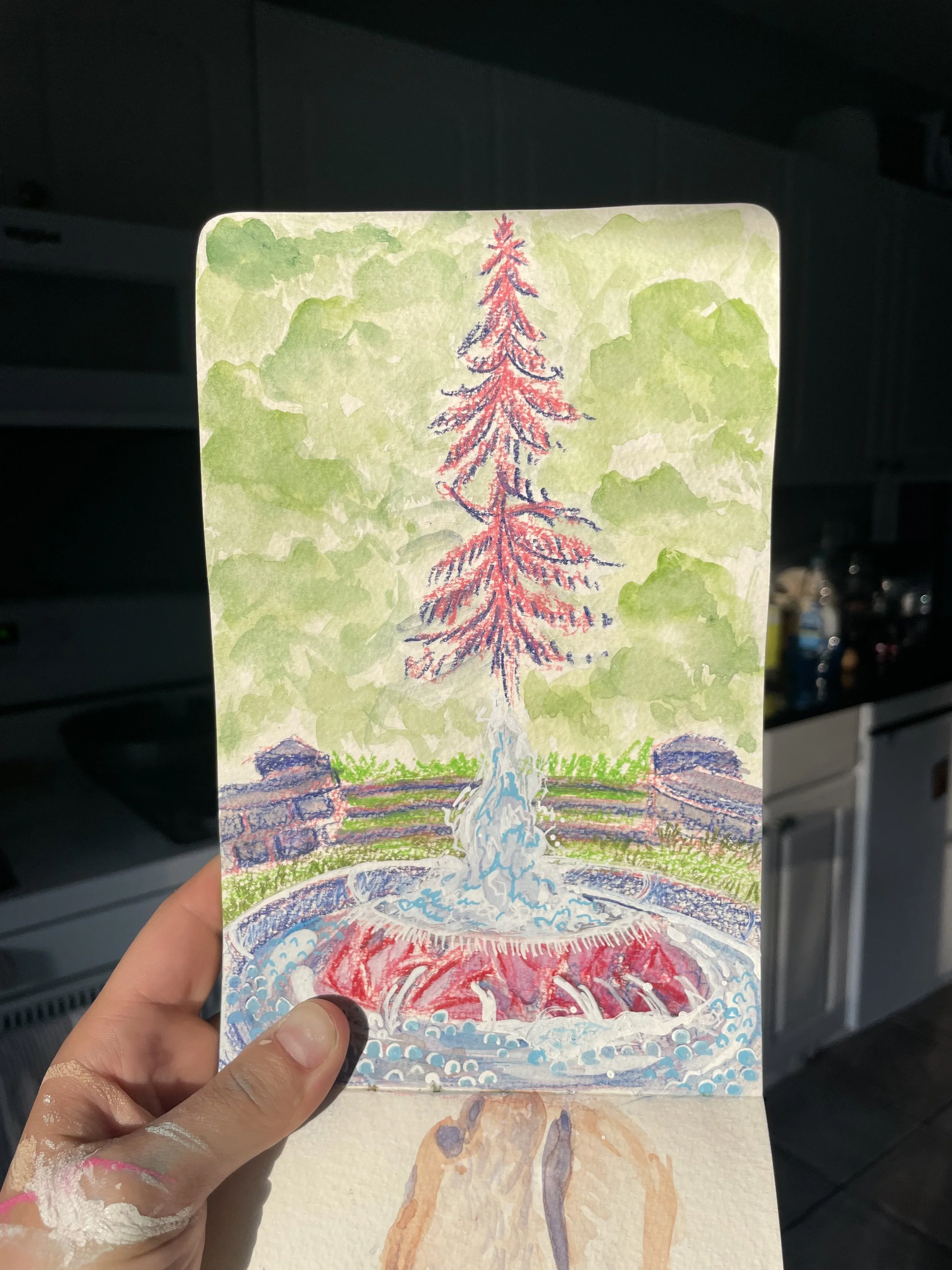 Mt. Auburn sketch 1  - Watercolor and posca markers on paper, 2026