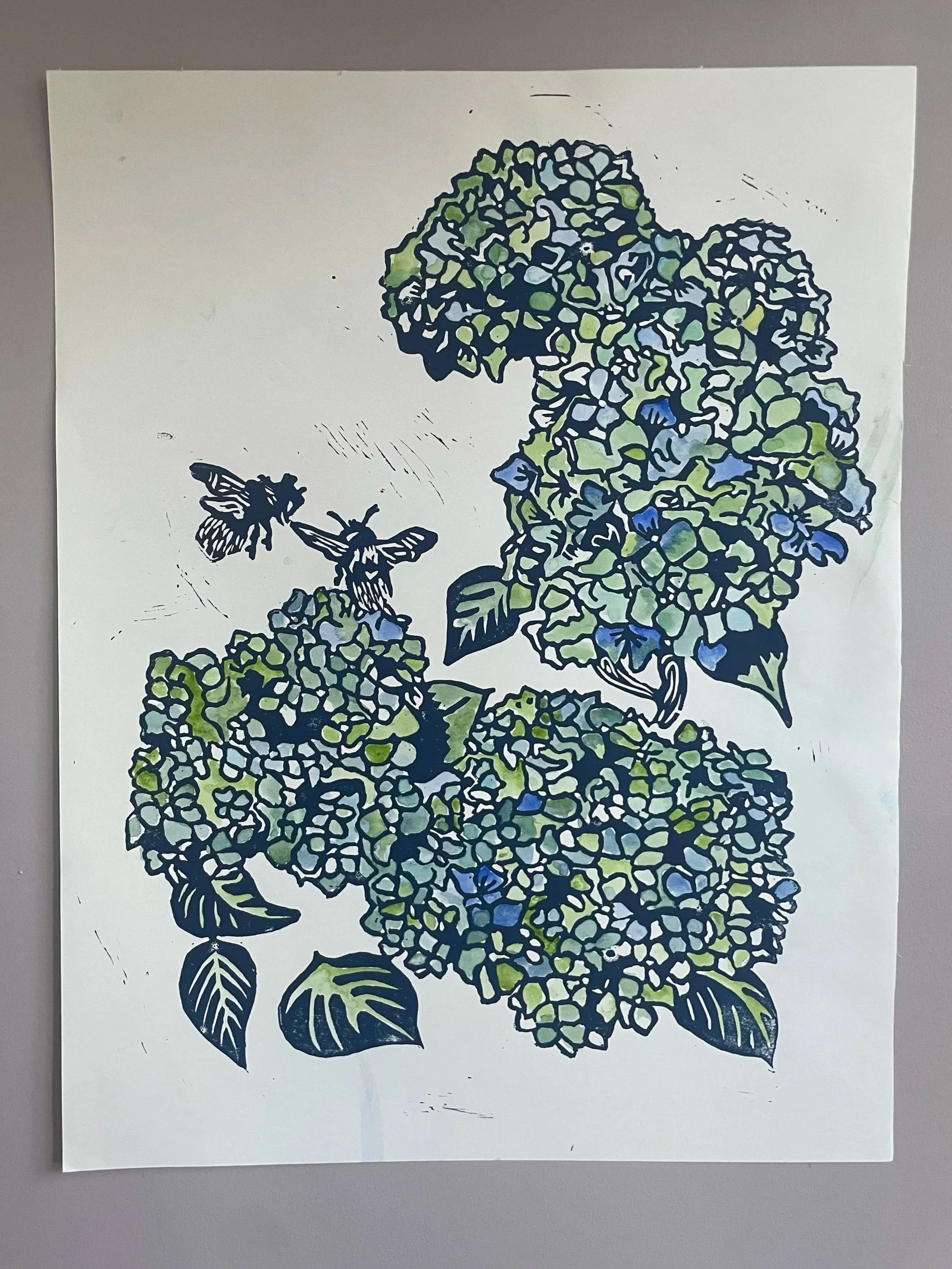 Hydrangeas - Oil ink and watercolor, 2024