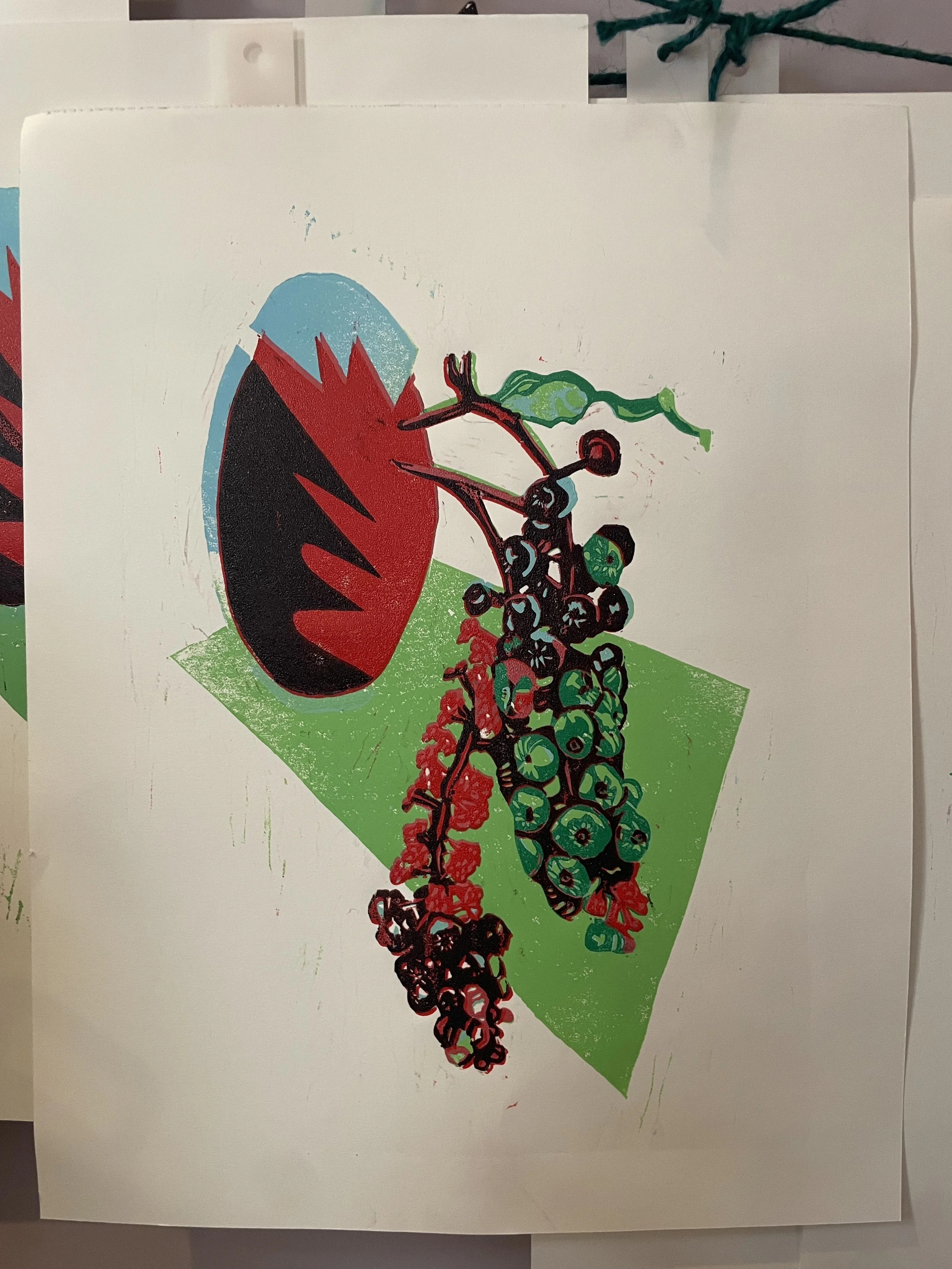 Pokeberries - Reduction print, oil ink (9 layers), 2025