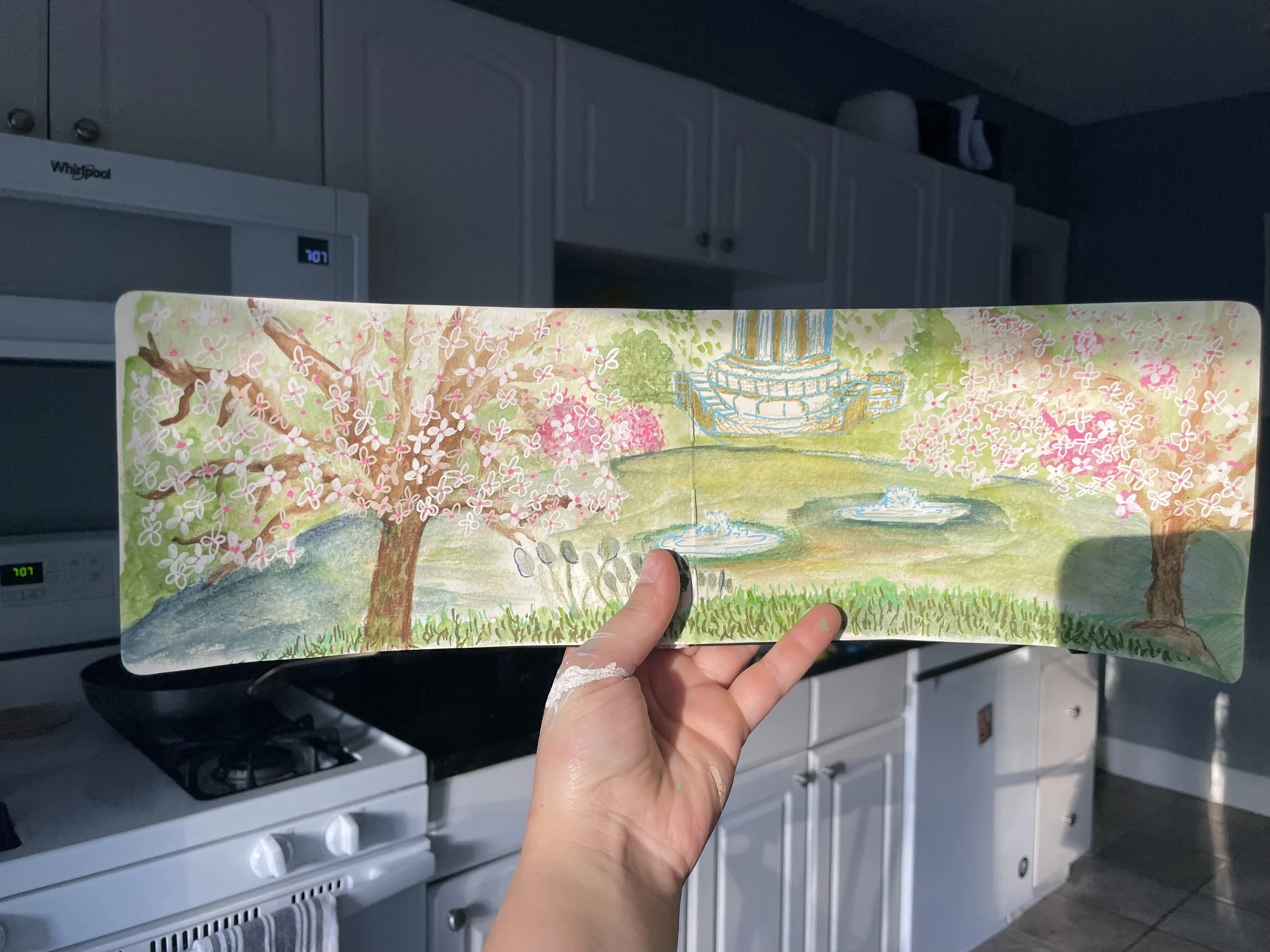 Mt. Auburn sketch 2 - Watercolor and posca markers on paper, 2026