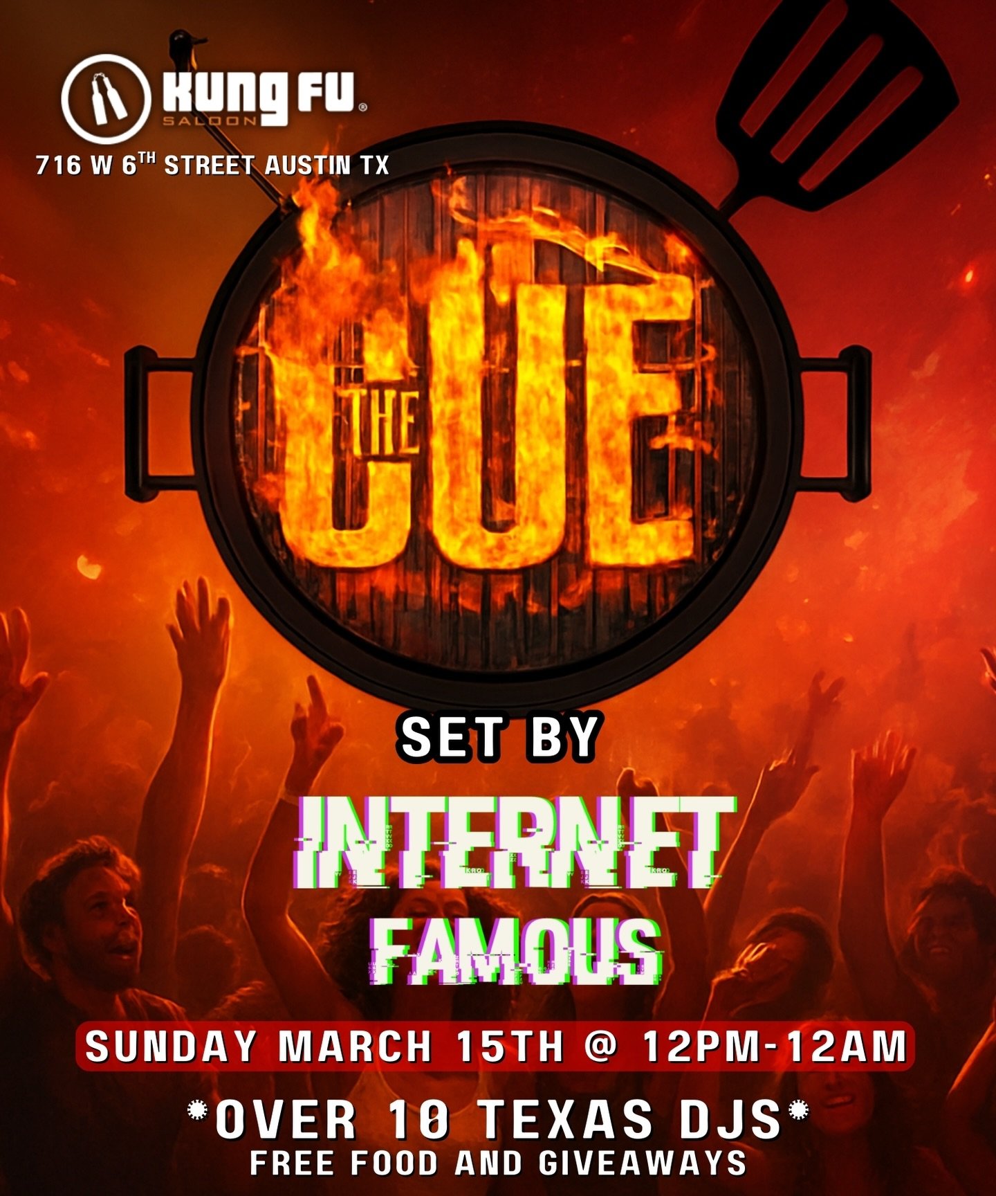 Tomorrow evening SXSW Sunday playing The Cue with 2 handfuls of dope Texas DJs! Old Kung Fu West 6th 🍗🥋

#SXSW #TheCue #TexasDJs