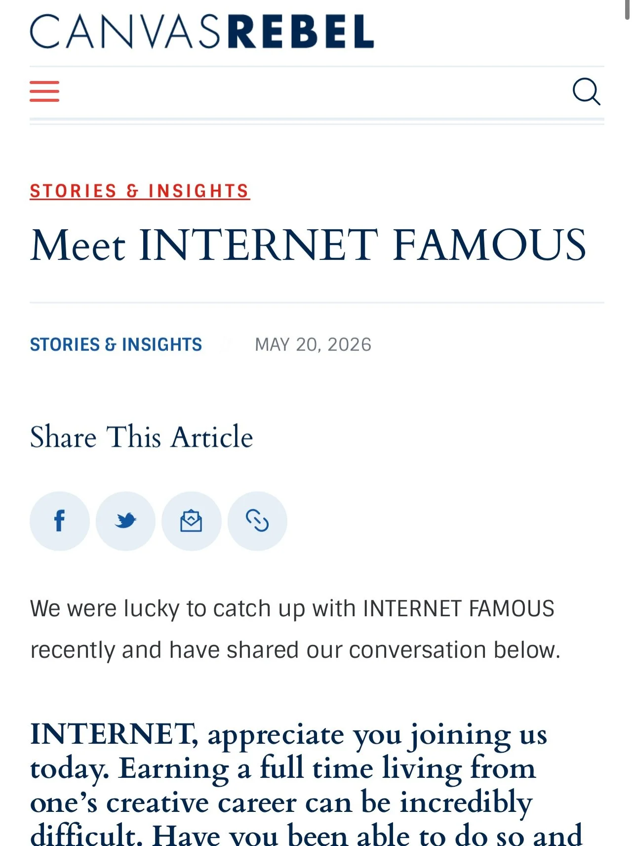 A recent interview article with some more insight on INTERNET FAMOUS from Canvas Rebel! Click into my profile to read more 📰🗞️ 

#InternetFamous #InternetFamousMusic #CanvasRebel