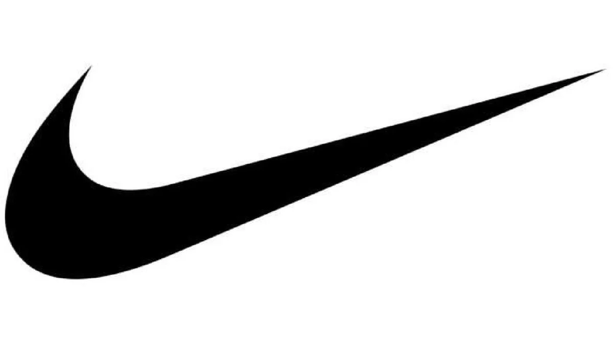 Black Nike swoosh logo on a white background.