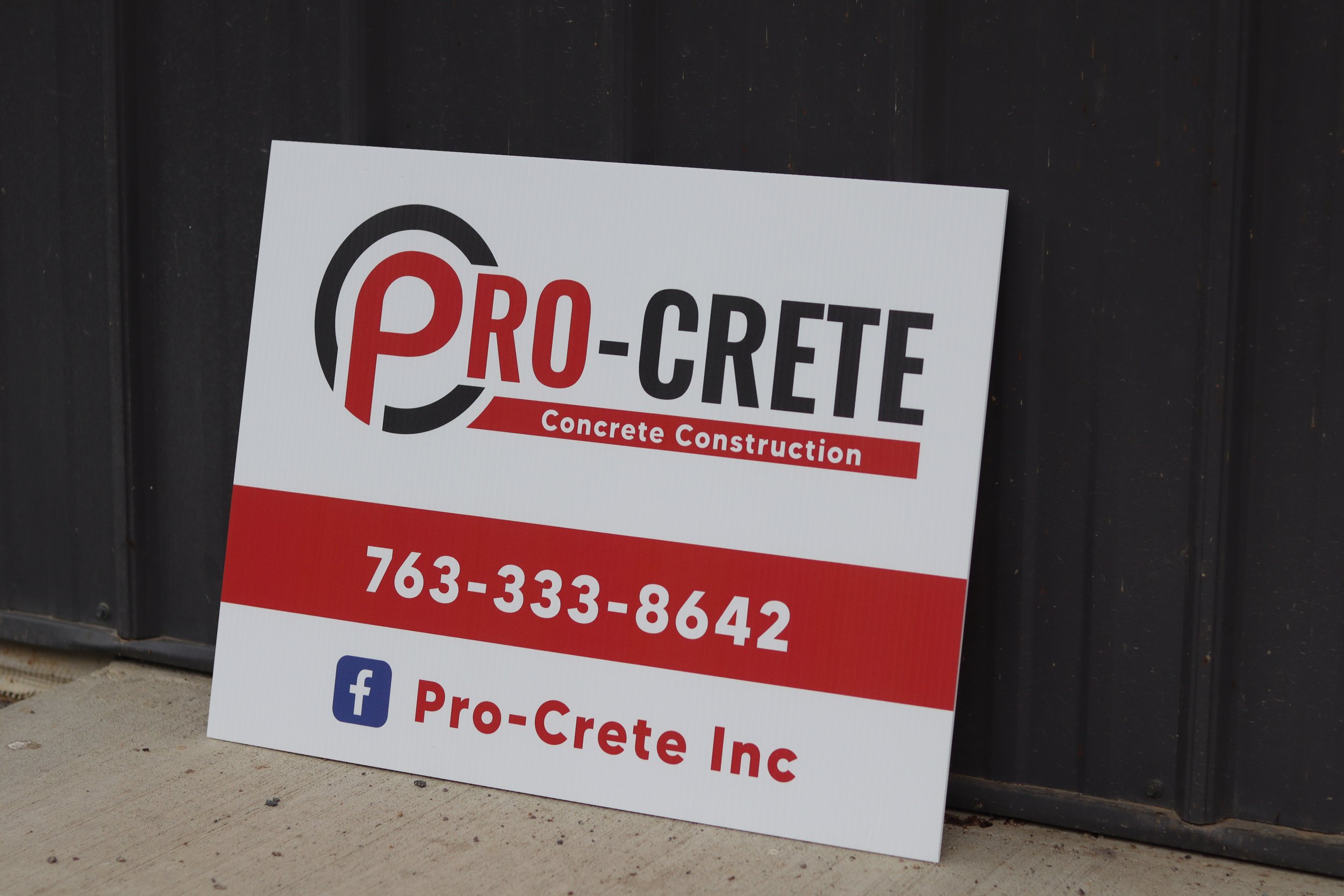 Pro-Crete Yard signs with facebook link.