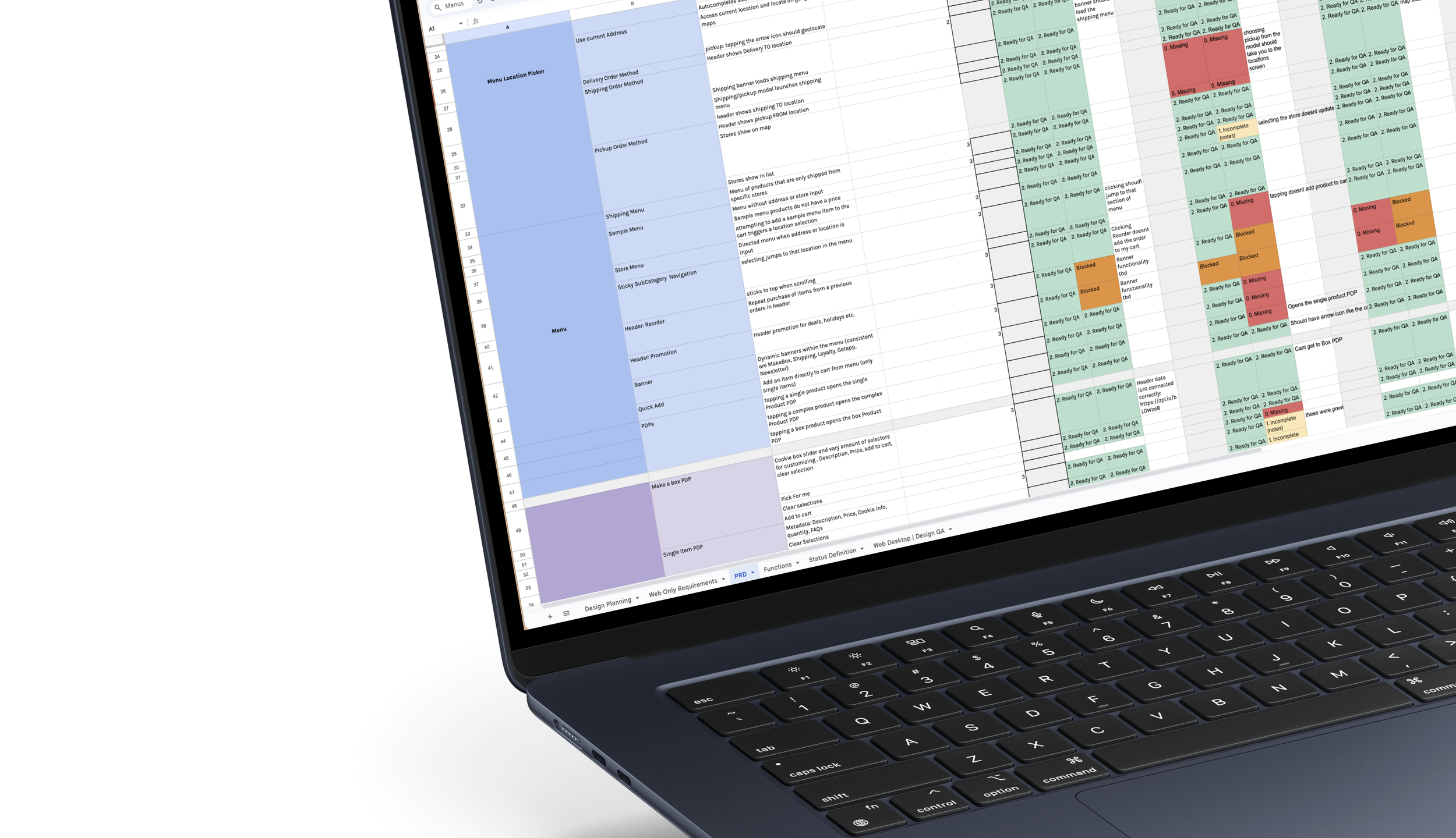 Feature Requirements before we started each design sprint.