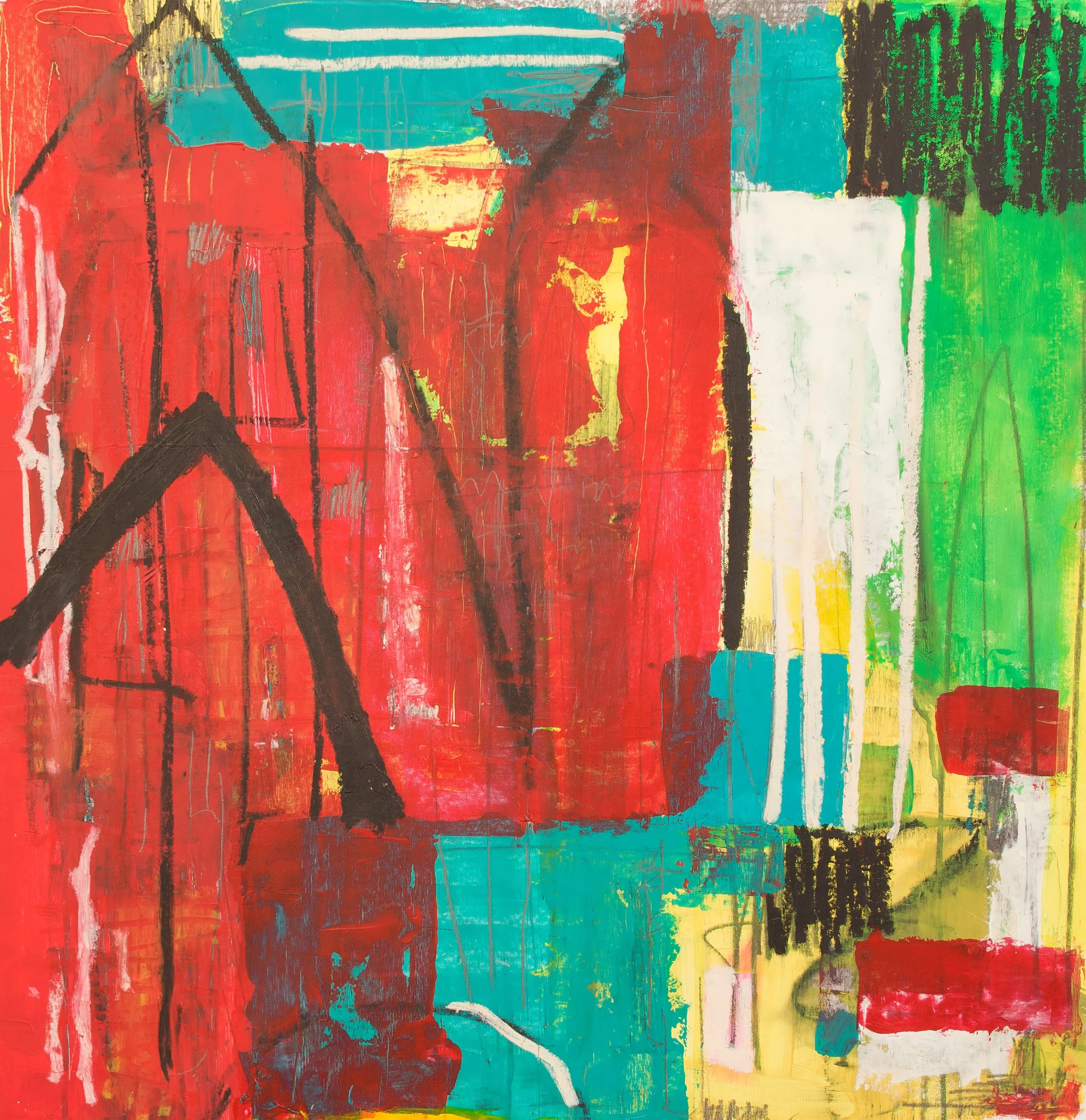 NV Landscape I, mixed media abstract painting. Textured composition in physical media by Cristina Rosa, combining raw surfaces and structured chaos.