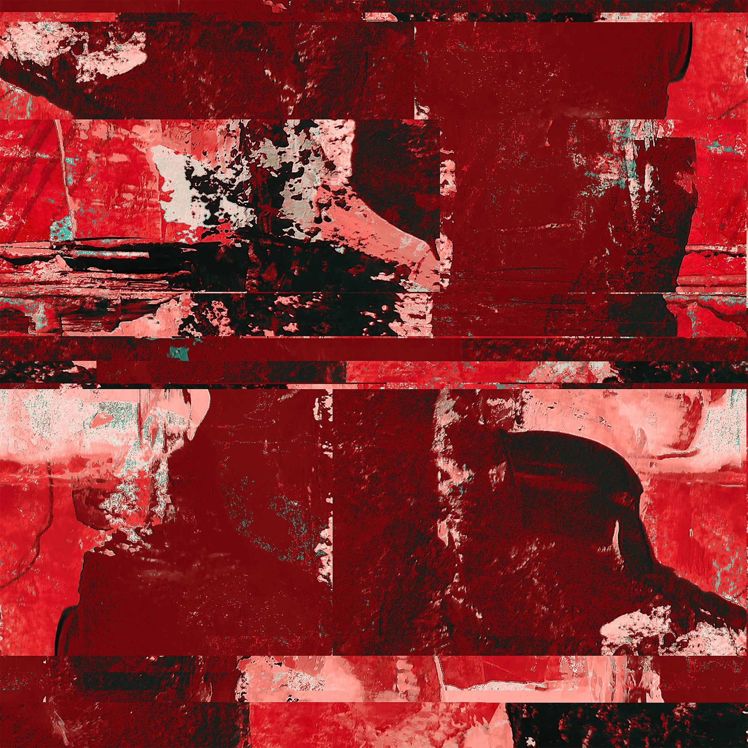 Mutation X, digital abstract painting. Digital painting by Cristina Rosa featuring visual fragmentation and noise-based layering in a subdued palette.