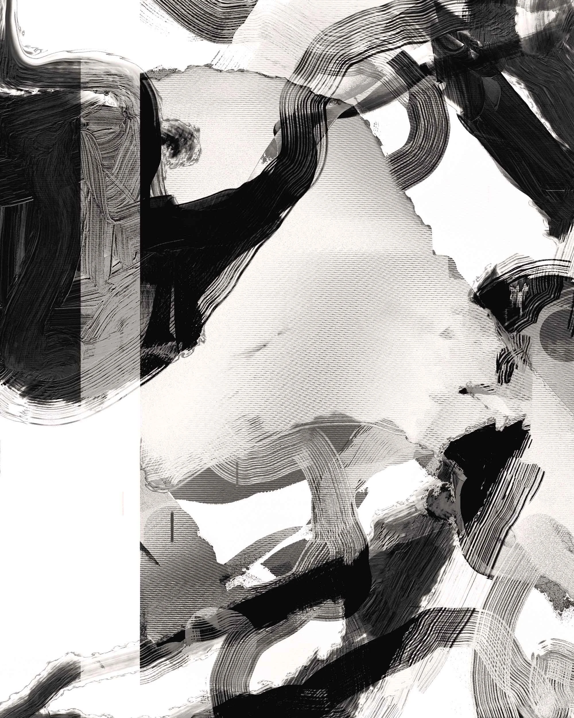 Divergence Echoes Act I, digital abstract painting. Digital visual by Cristina Rosa featuring atmospheric layering and delicate interference, suggesting memory erosion.