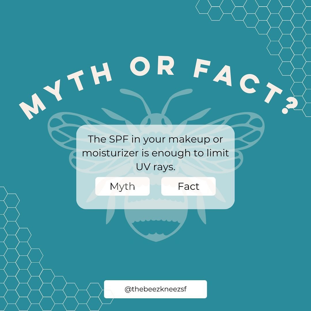 ☀️Myth or Fact? The SPF in your makeup or moisturizer is enough to limit UV Rays. ☀️
.
.
.
MYTH! 

Check your SPF number. Opt for SPF 28 or higher to keep your skin looking youthful and vibrant. Beware: many tinted moisturizers offer only SPF 15 or 2