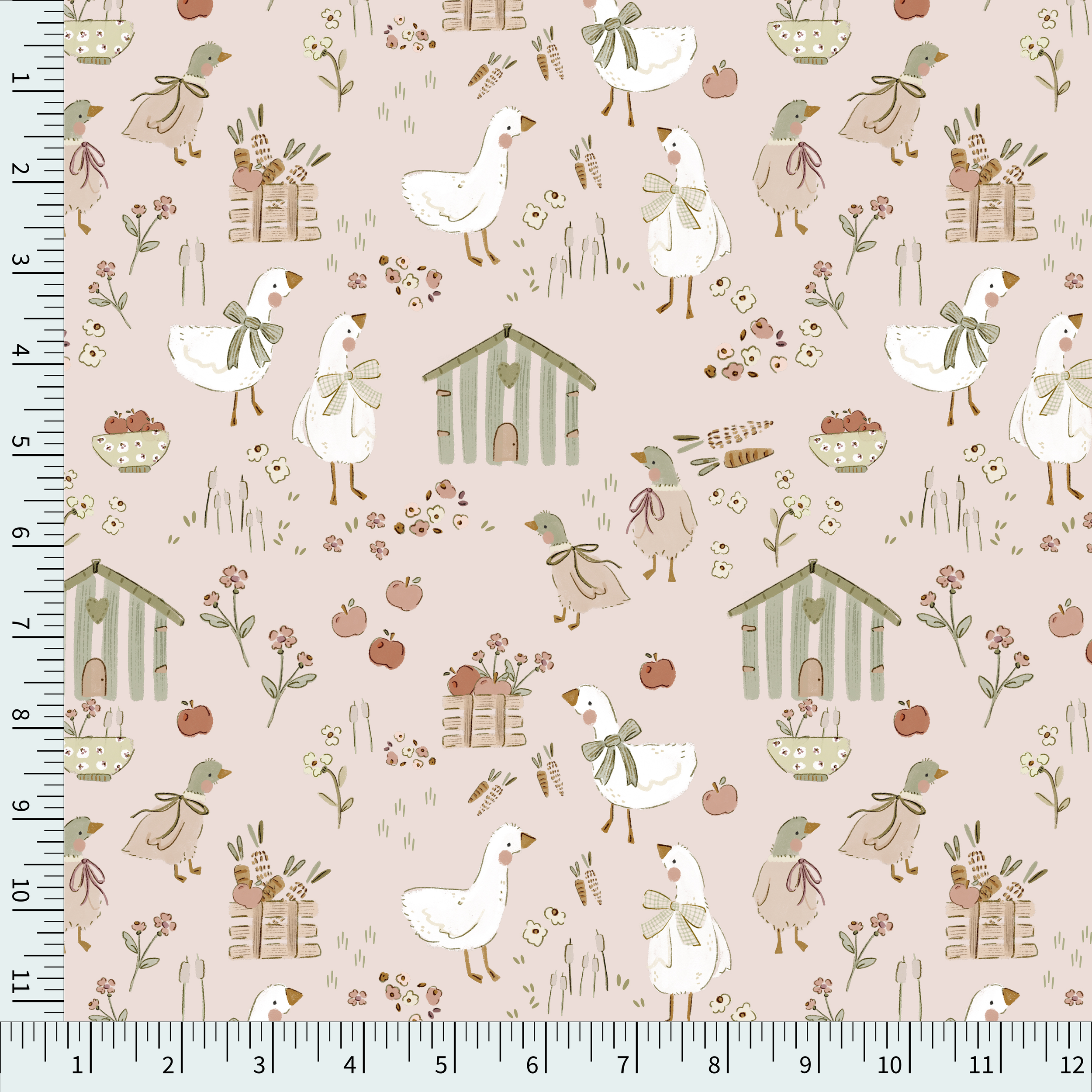 Glady Duck and Mallard Cotton Pink background PRE ORDER