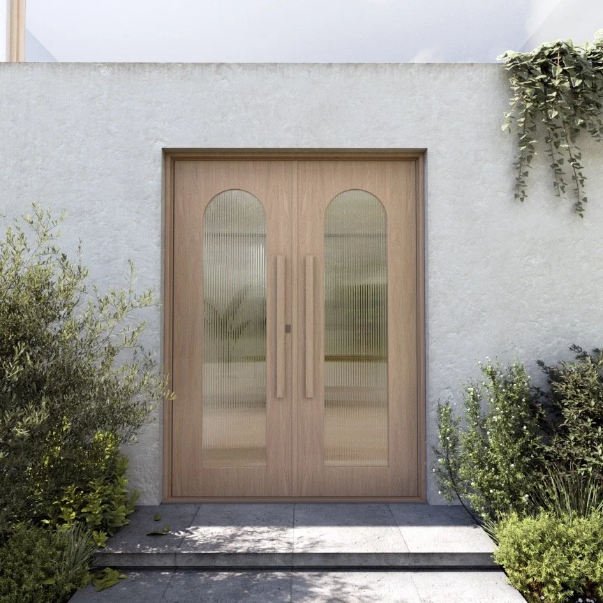 Solid American oak and reeded glass bring timeless design and elegance to our Glass with Oak Double Entry Door Kits.⁠
⁠
Designed and built in Australia, these doors balance natural warmth with architectural refinement, creating an entry that makes a 
