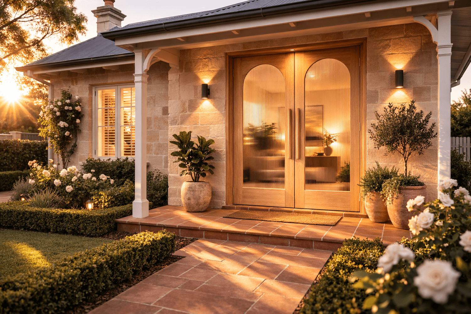 Saba Glass & Oak Double Entry Door - Modern Front Entry Doors