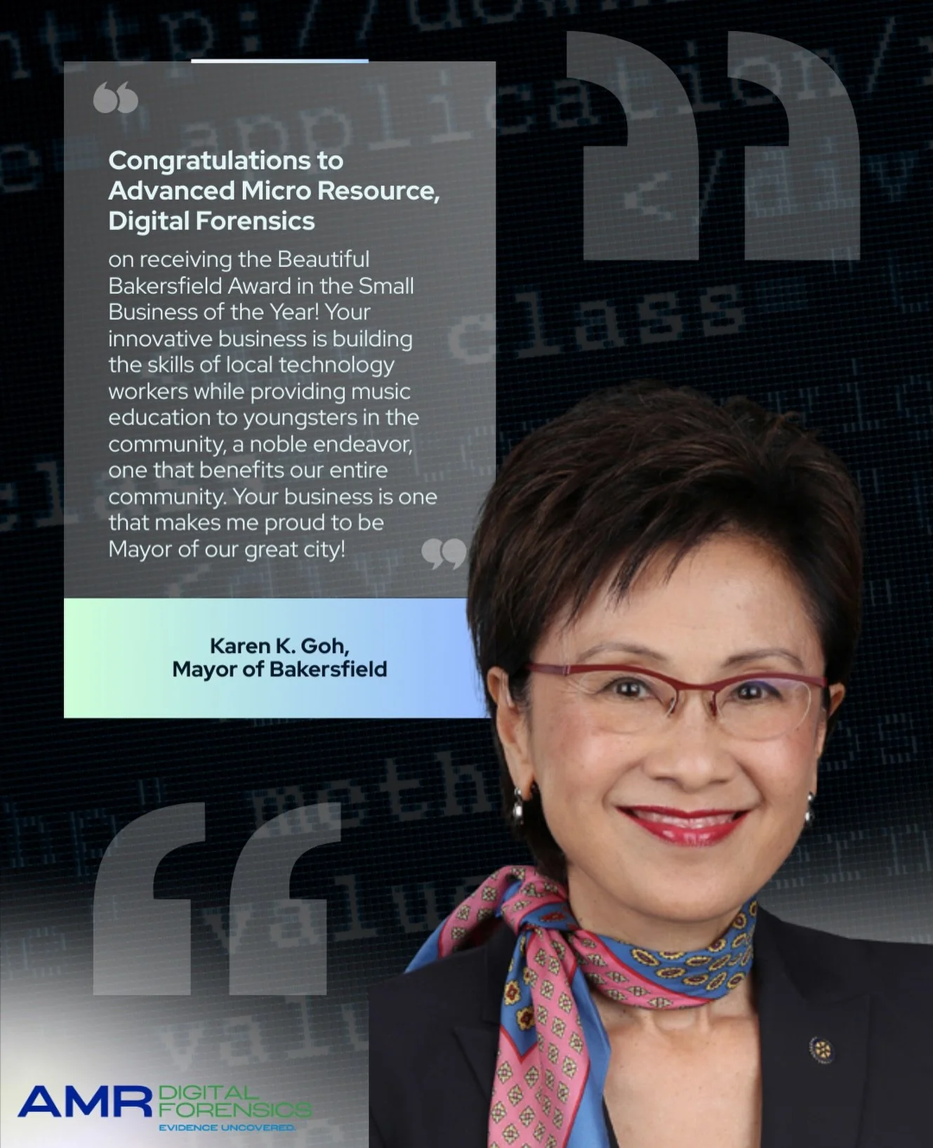 For decades, AMR Digital Forensics is honored to have been serving the Bakersfield community (and beyond), and we are delighted to do so for decades to come. You can always trust AMR to deliver timely and accurate results that benefit your case.

🔹2