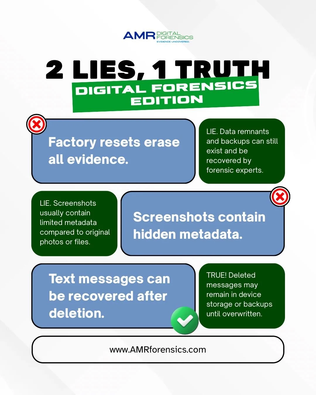Think you erased everything? Think again 👀
In digital forensics, the truth often lives where people least expect it.

From factory resets to screenshots to deleted messages, not everything is as &ldquo;gone&rdquo; as it seems. Our experts know how t