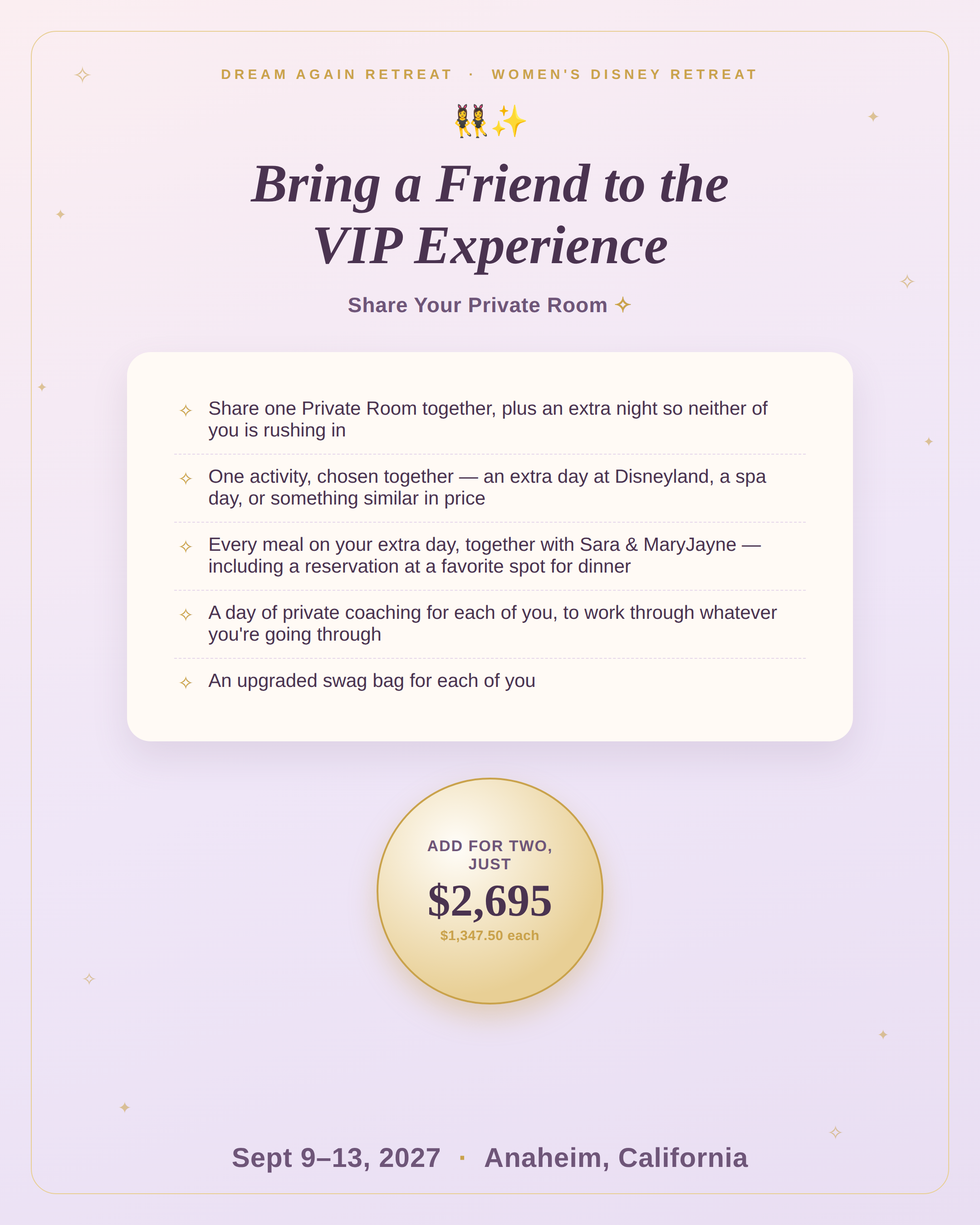 VIP Spot & a Friend including Private Room and Bath