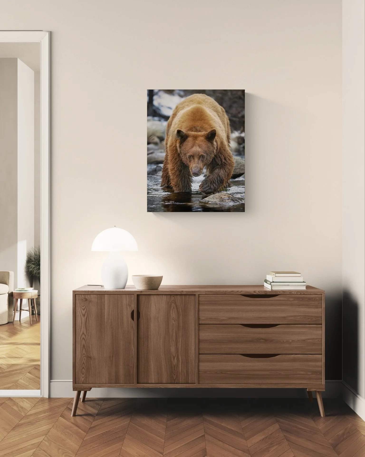 Living room entrance with a wooden cabinet.jpeg