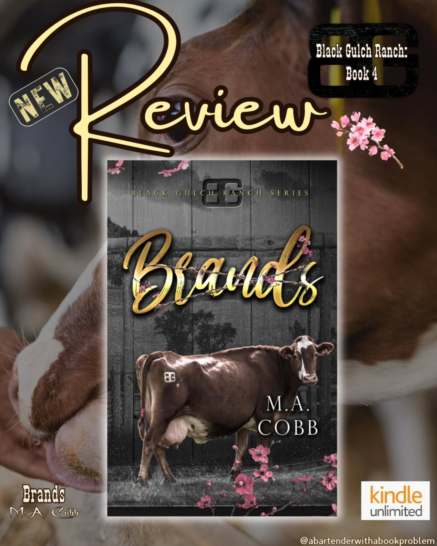 NEW REVIEW: 🐮 Brands 🐮 By M.A. Cobb 

Black Gulch Ranch Series: Book 4 

➡️ AVAILABLE ON KINDLE UNLIMITED ⬅️ 

💭
Holy cow in every way 🤣 

I'm such a sucker for banter and sass, and this felt like hitting the jackpot! Throw in some dad's best fri