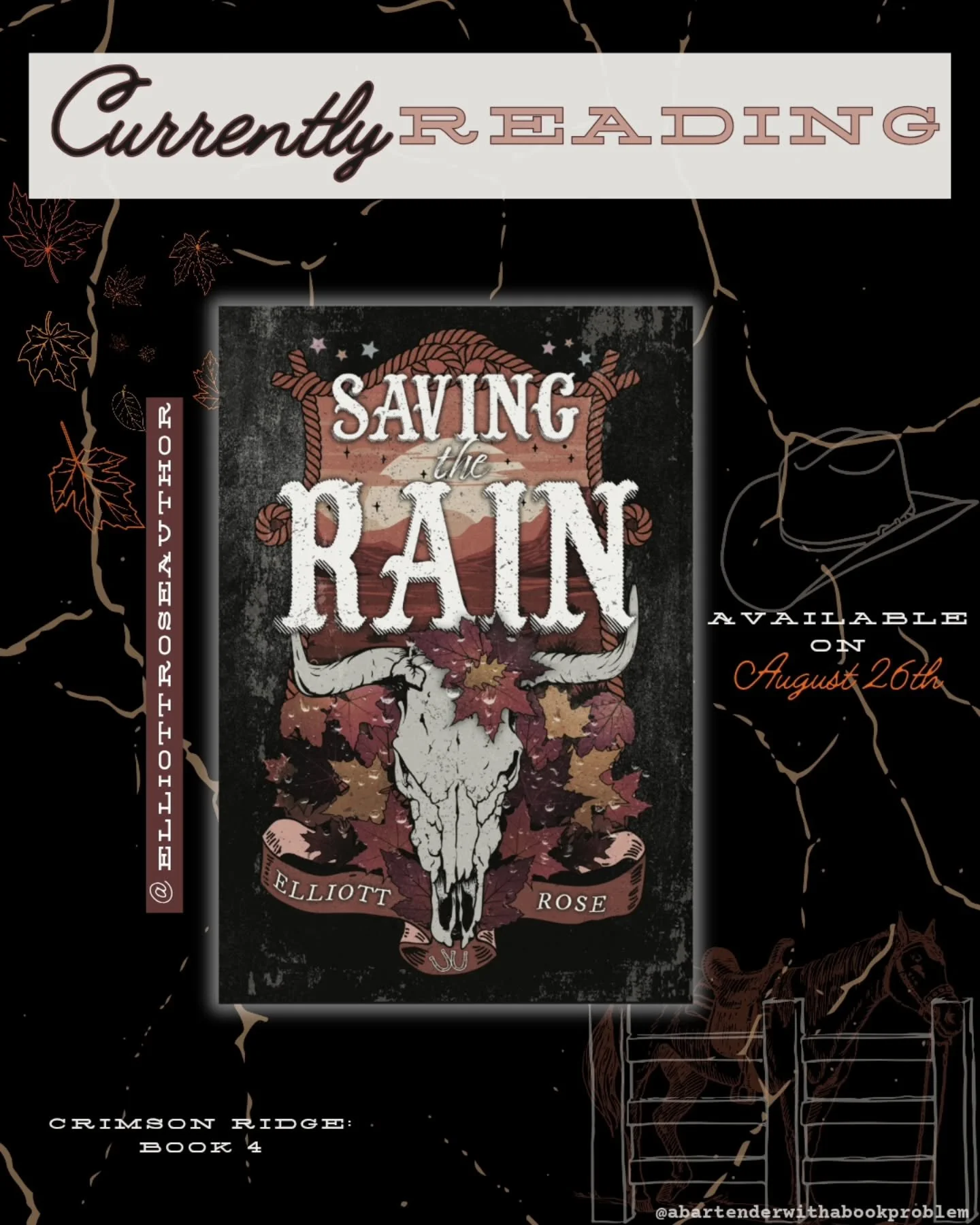 CURRENTLY ARC READING: 🍂 Saving The Rain 🍂 By Elliott Rose 

Crimson Ridge: Book 4 

📆 Release Date: August 26, 2025 (simultaneous paperback, ebook, and audiobook release date) 

🔗 PREORDER LINK: https://mybook.to/savingtherain&nbsp; 

🎧 Audiobo