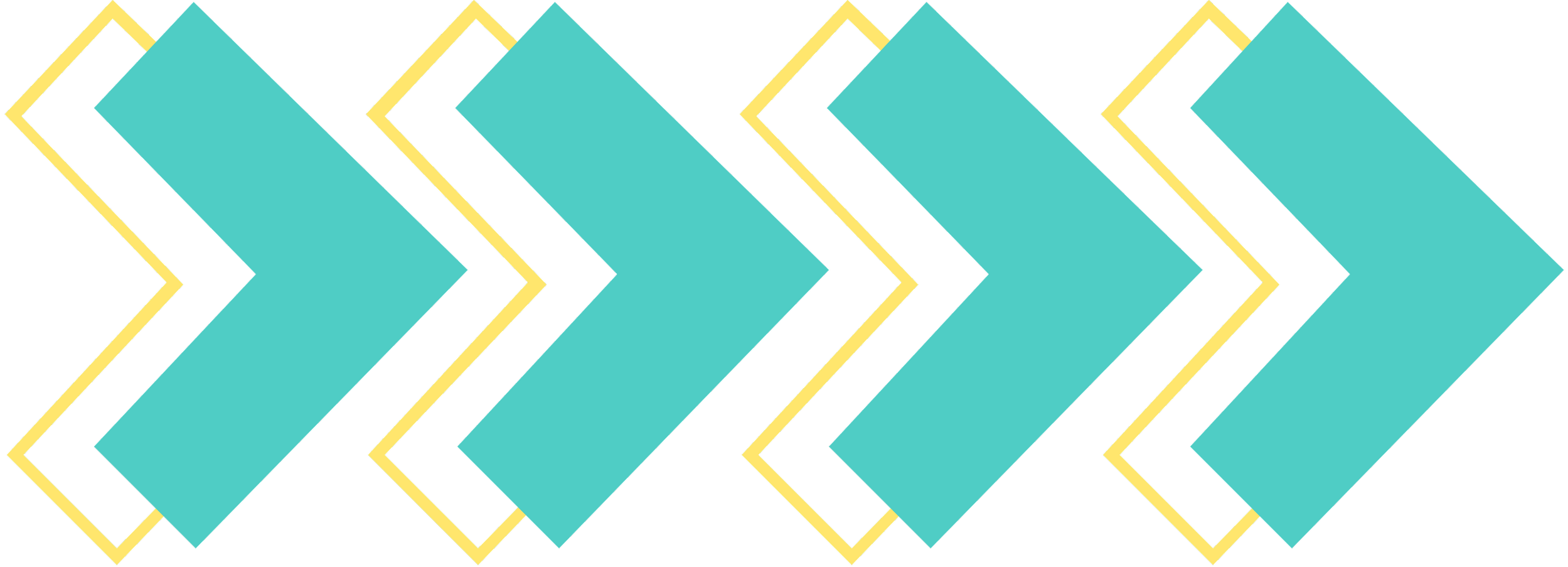 A repeating pattern of teal and black arrows with yellow outlines on a black background.